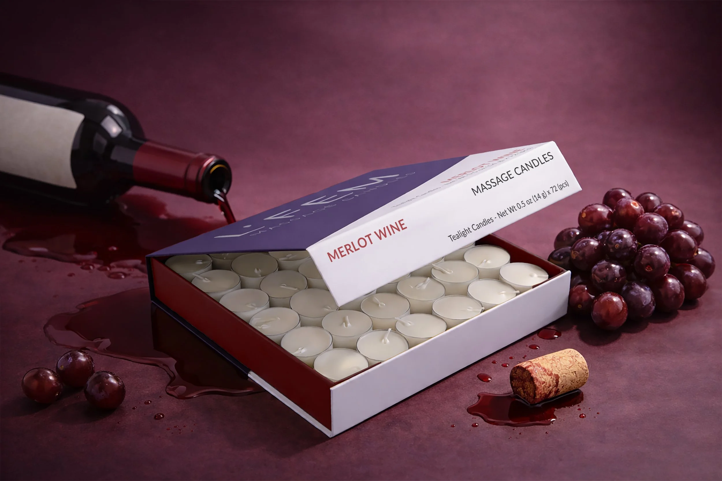 Merlot Wine Tealight Massage Candles - 72 pack