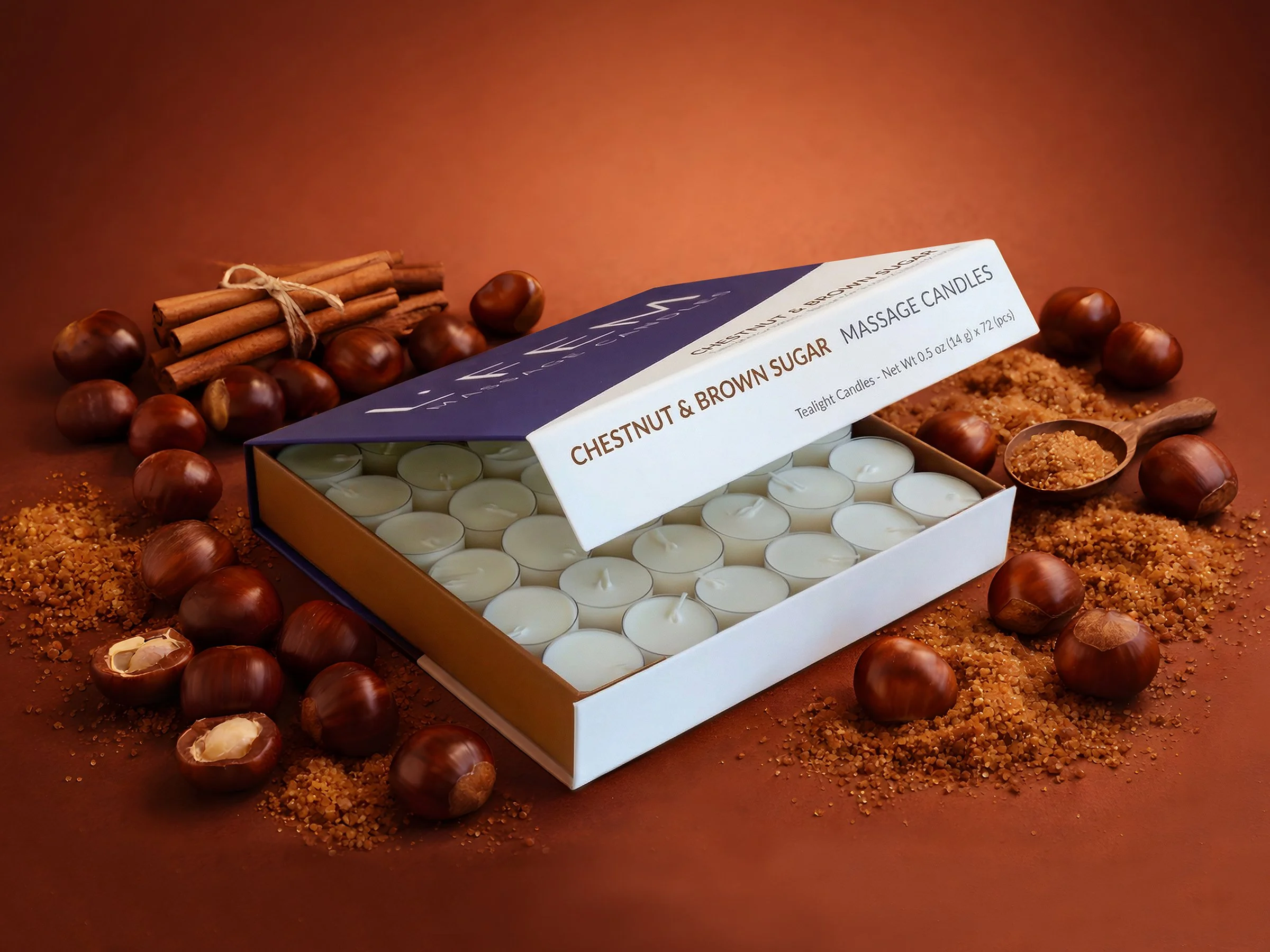 Chestnut & Brown Sugar Tealight Massage Candles  - 72 pack