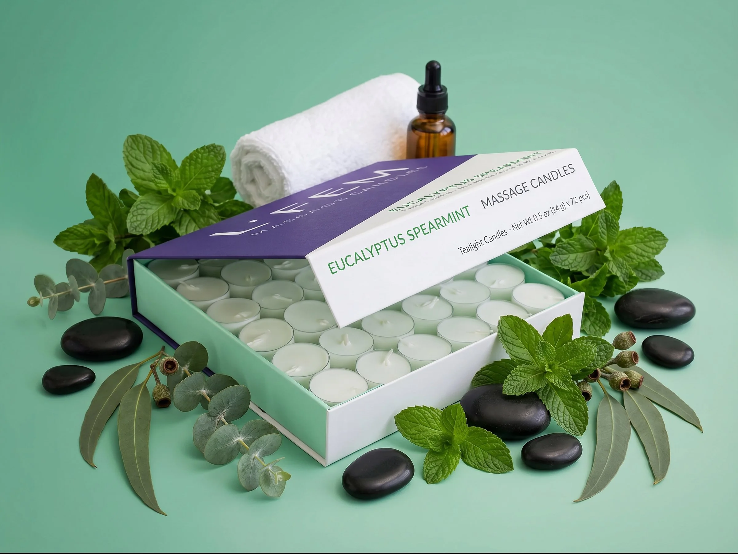 Eucalyptus Spearmint Massage Tealight Massage Candles - 72 pack (Copy)