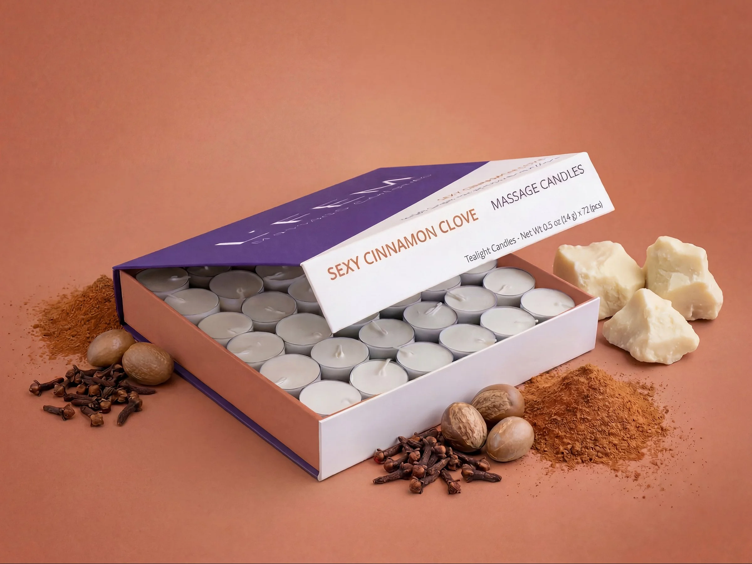 Sexy Cinnamon Clove Tealight Massage Candles - 72 pack