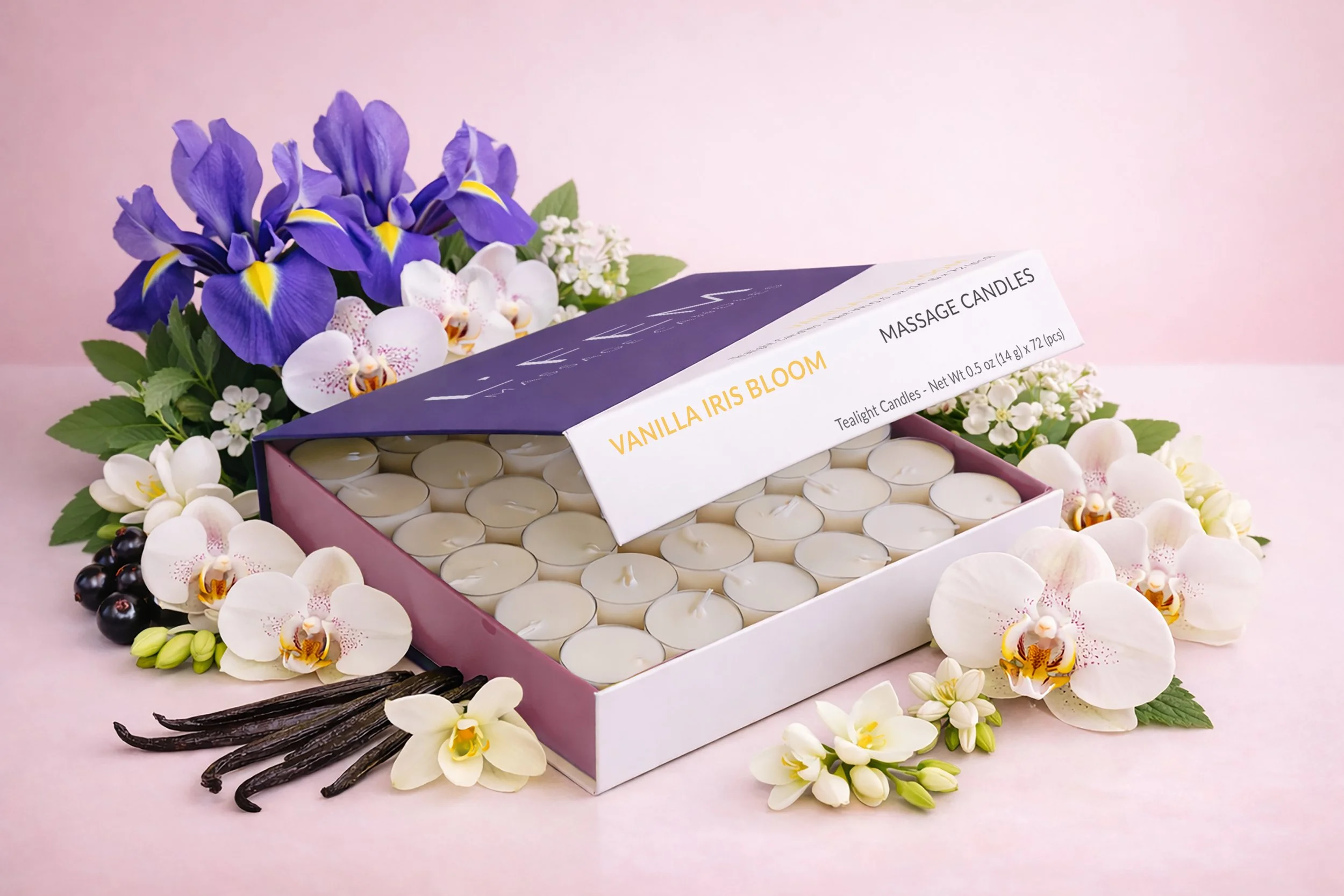Vanilla Iris Bloom Massage Candles - 72 pack