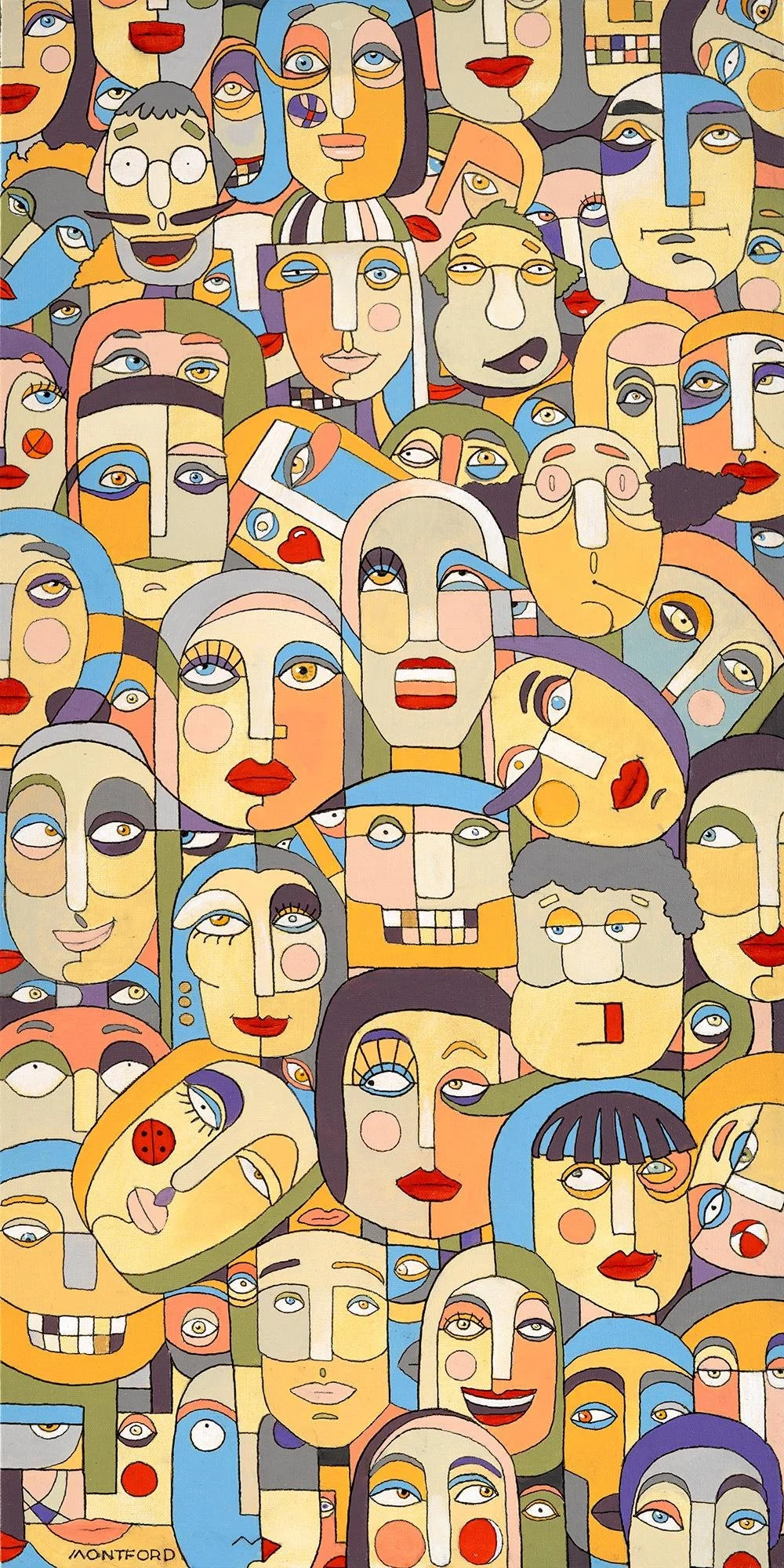 PARTY LINE - 15" x 30" x 1.5" (38.1 x 76.2 x 3.8 cm) - acrylic on canvas - $1,100 (framed with Ambrosia Maple floater frame)