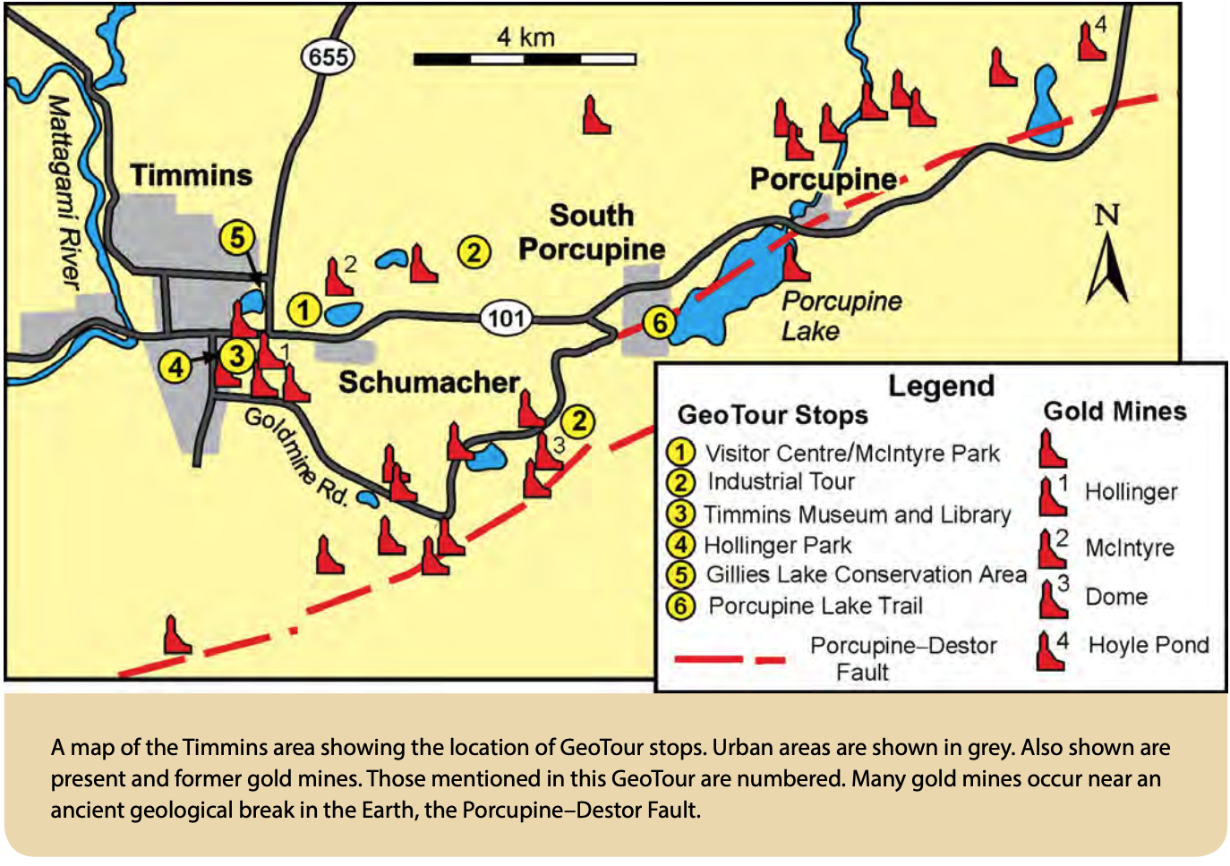 a map of Timmins greatest gold fields