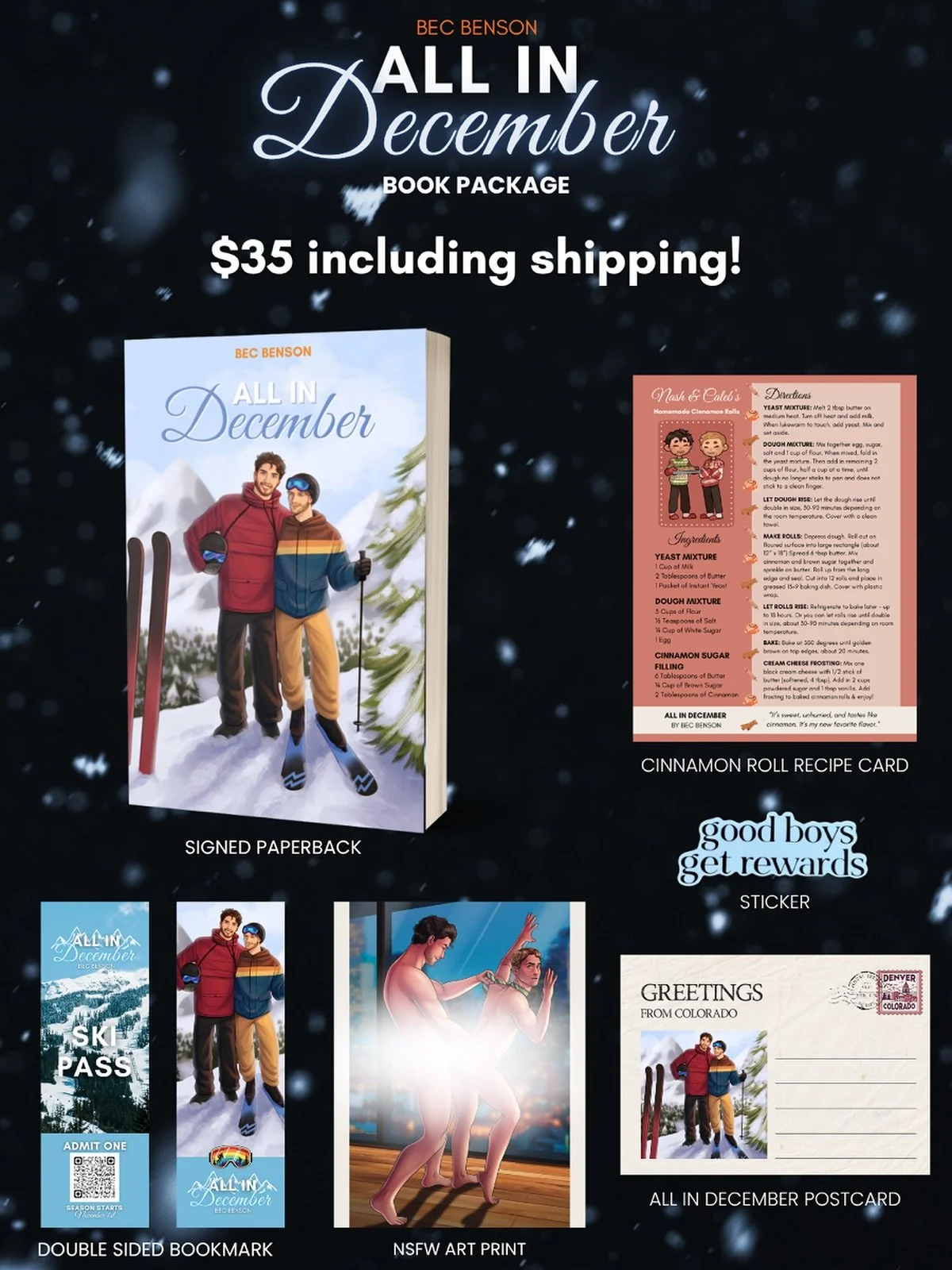 You can pre-order All in December book merch now! 🎉 for all my international friends, I am also offering a package with just art so shipping doesn&rsquo;t cost you more than the book itself! You can shop now on https://becbenson.com/shop (link also 