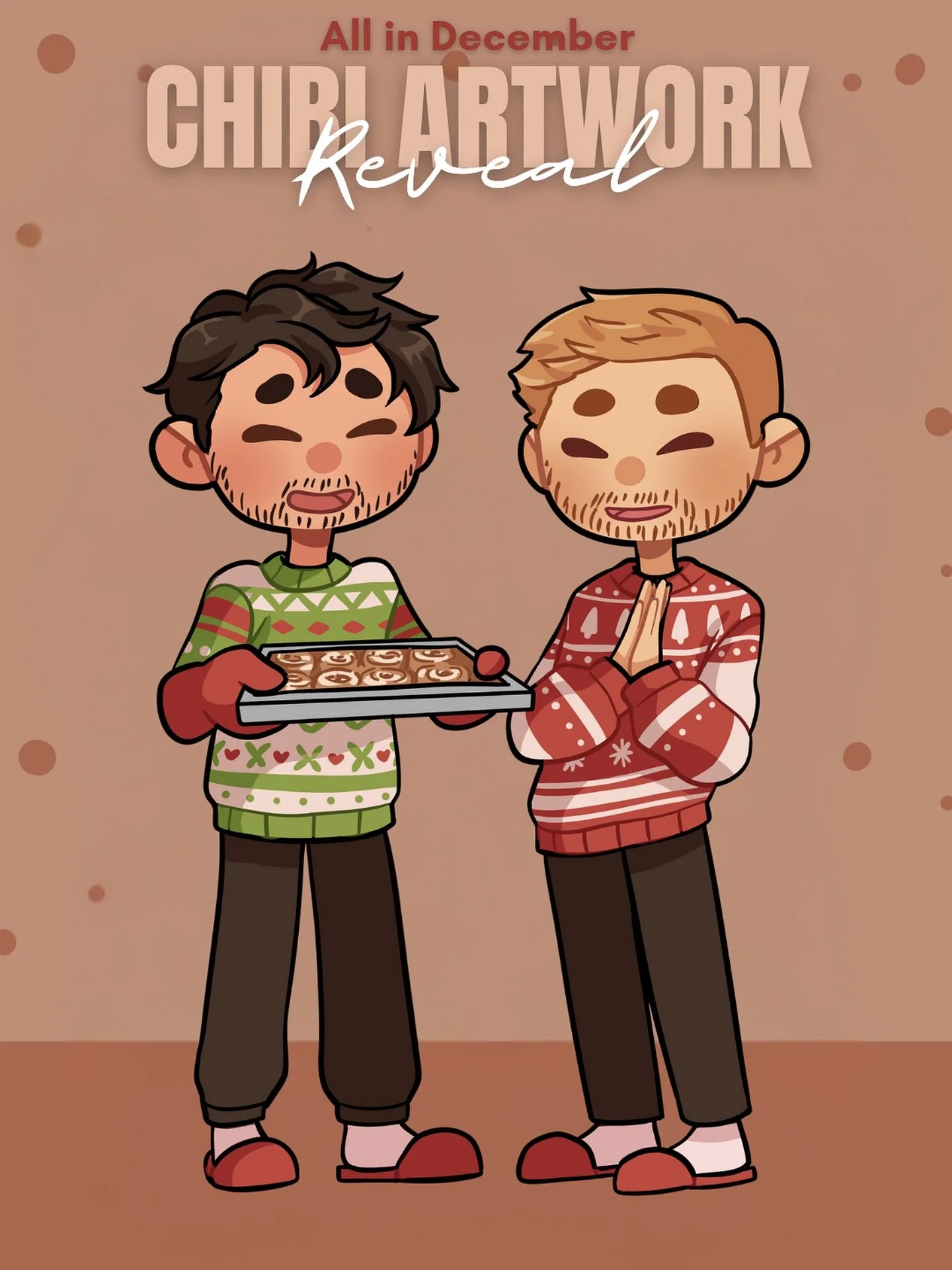 Aren&rsquo;t Nash and Caleb so cute?! Thank you so much @iliibra for these chibis of my guys 🥹🥰

This scene was so fun to write &amp; it has me determined to finally make homemade cinnamon rolls this winter.

All in December is coming 11/1 and ARCs