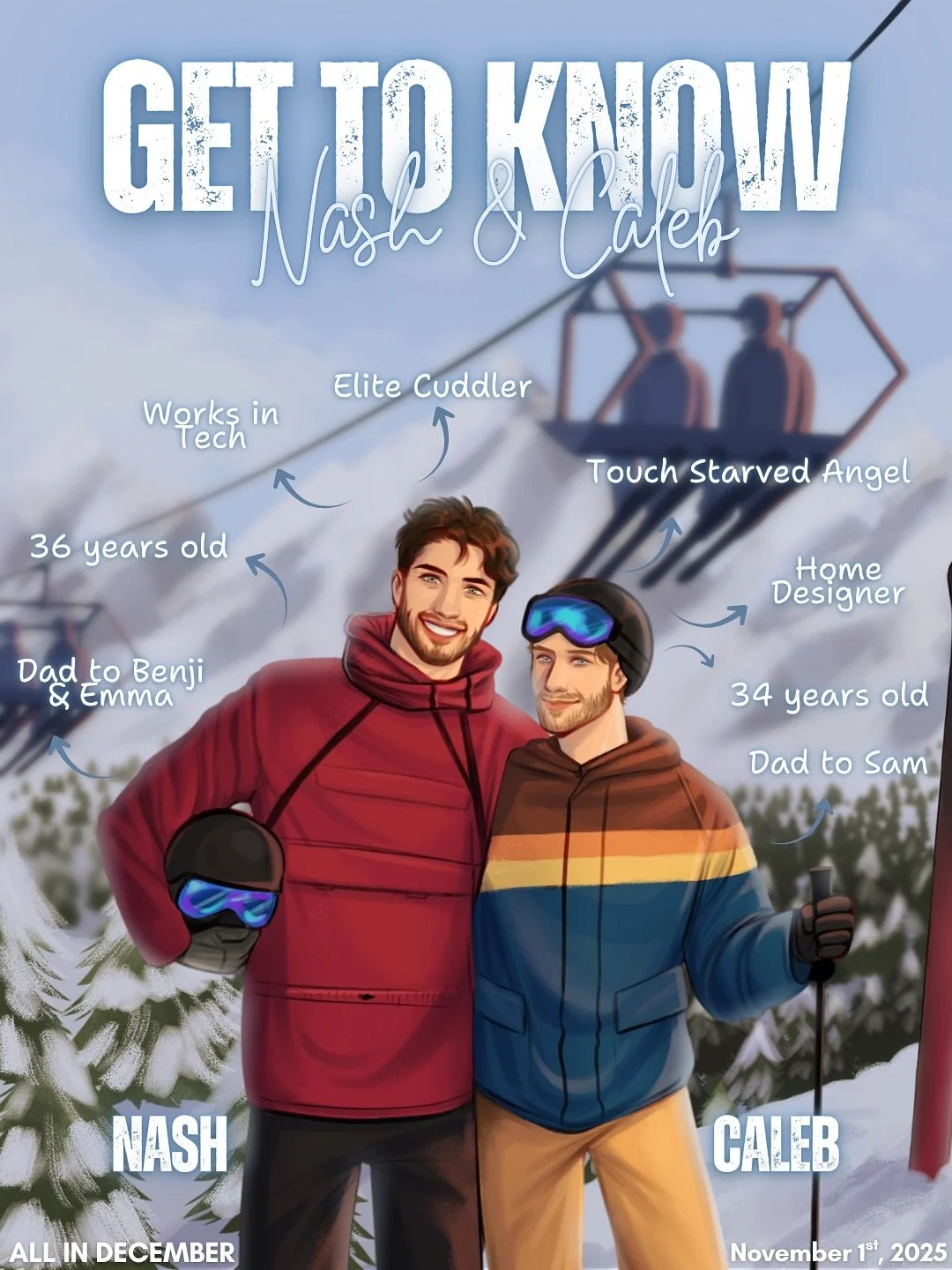 Have you met Nash &amp; Caleb yet? Or are they on your holiday TBR? ❄️⛷️

All in December is now LIVE on KU &amp; in paperback, plus you can shop art on my website: https://becbenson.com/shop

Read here: https://books2read.com/u/3RZe6j 

❄️ single da