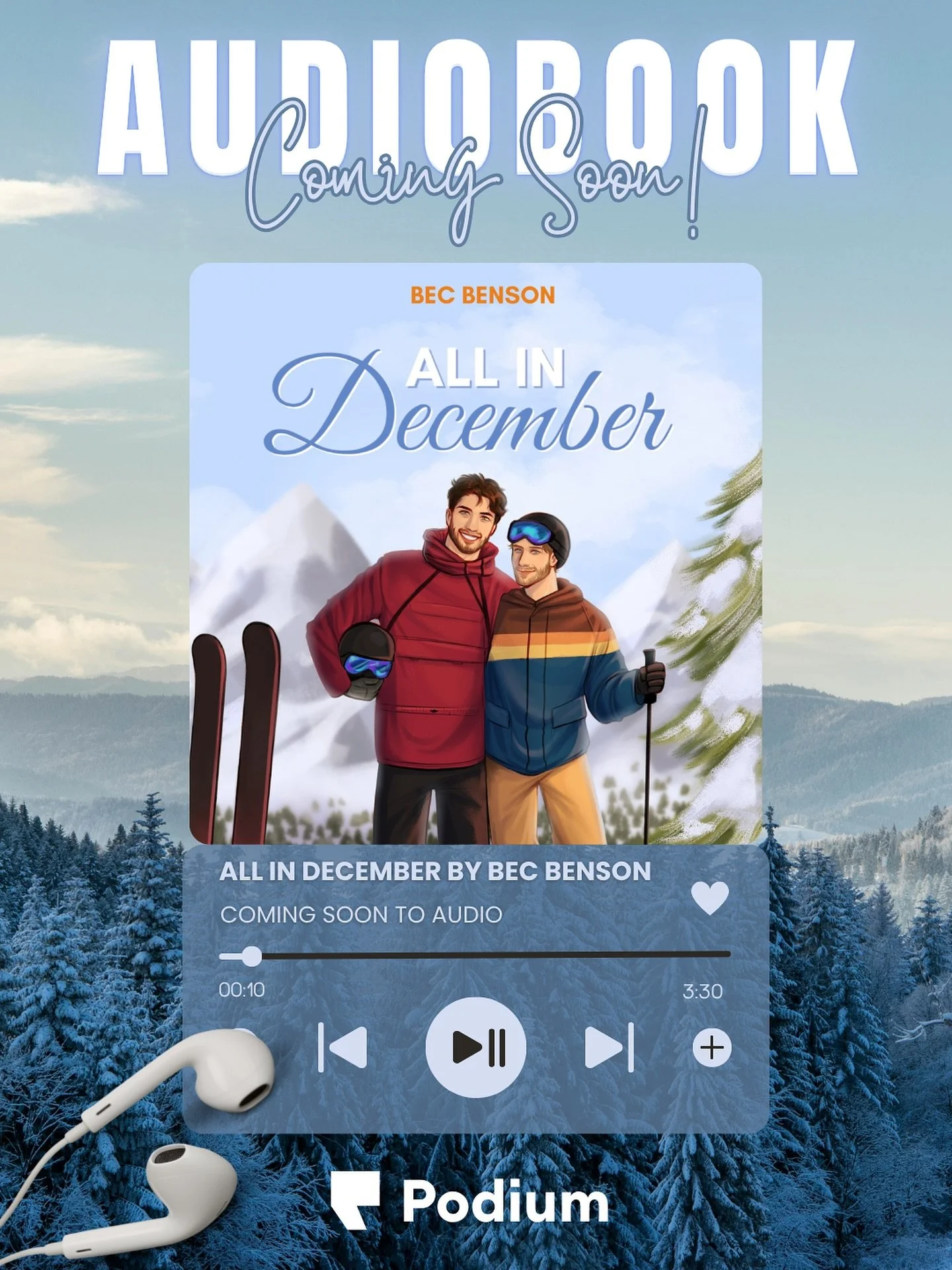 Omg, I am so excited to share that All in December is getting an audiobook!! ❄️🎿

The love you&rsquo;ve shown Caleb &amp; Nash has been so incredible Podium is picking it up!! It won&rsquo;t be ready for this holiday season, but you&rsquo;ll be able