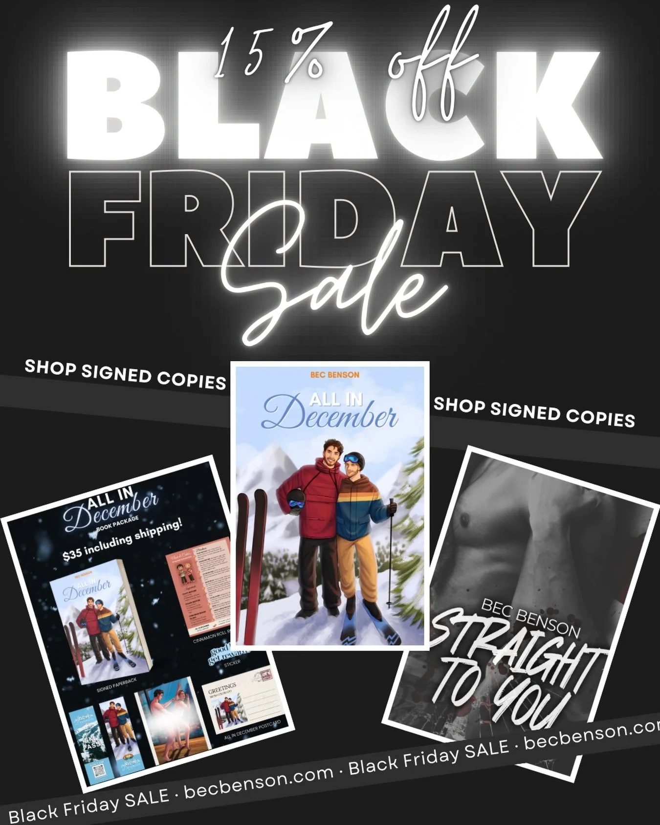 Don&rsquo;t forget to shop becbenson.com for signed copies of Straight to You and All in December, plus art &amp; stickers! 🎉 

Use code BLACKFRIDAY for 15% off!