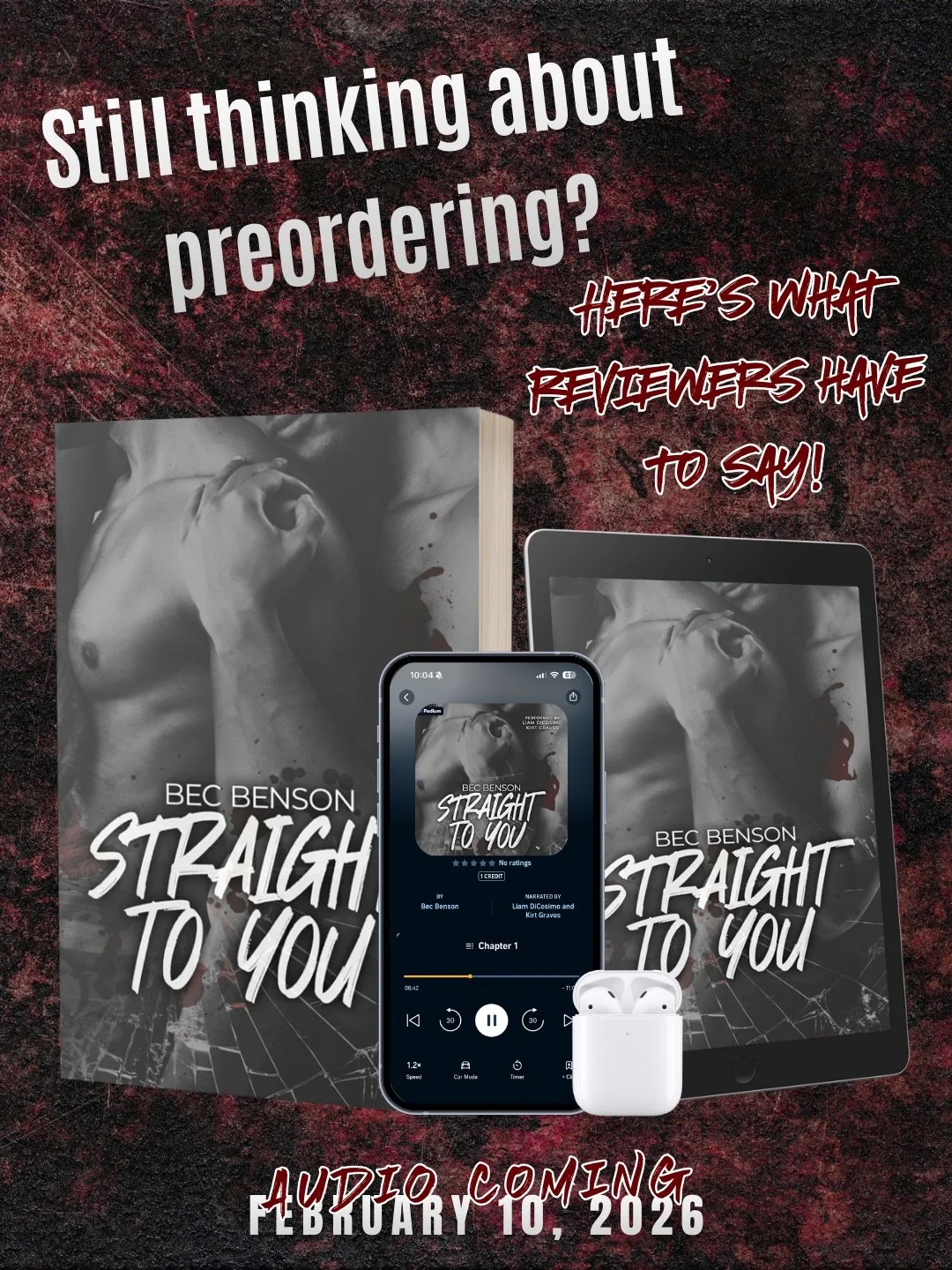 Straight to You is coming to audible on 2/10 narrated by Liam DiCosimo (Ryder) and Kirt Graves (Logan) 

Pre-order here:  https://www.audible.com/pd/Straight-to-You-Audiobook/B0GC7BDCV2 

And swipe to see what recent reviews have said (thank you 🥹🖤