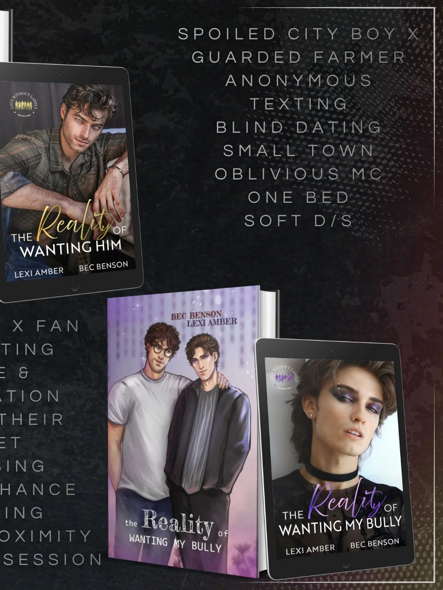 The Reality of Wanting Him is book one in the Love Without Labels series with @lexi.ambermm 

The contestants don&rsquo;t know anything about each other on the blind dating show, not even voices, names, or gender.

Blake joins the show because his pa