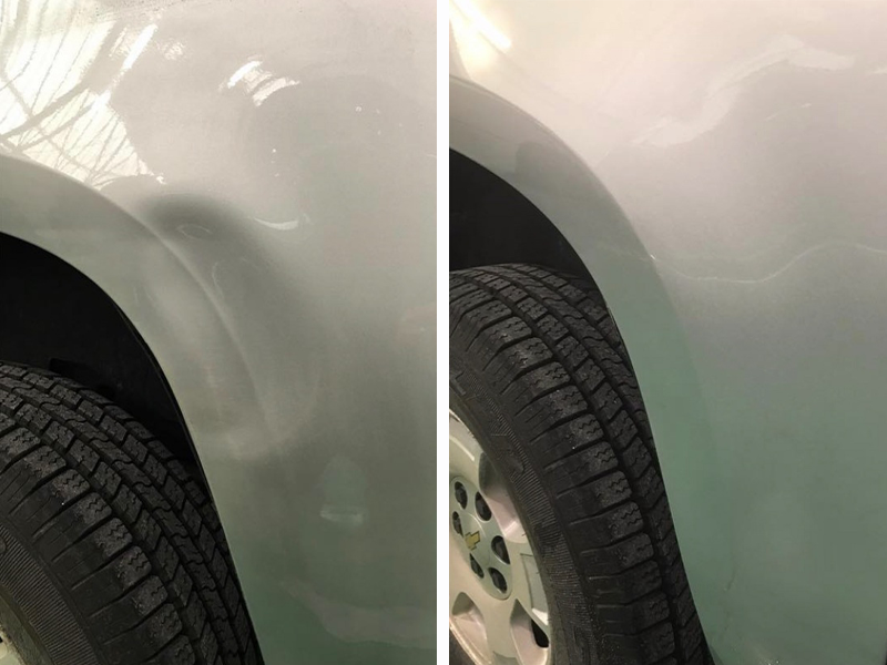 Dent removal on front fender.