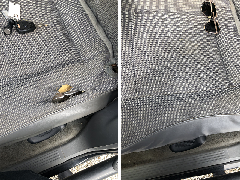 Torn car seat repair.
