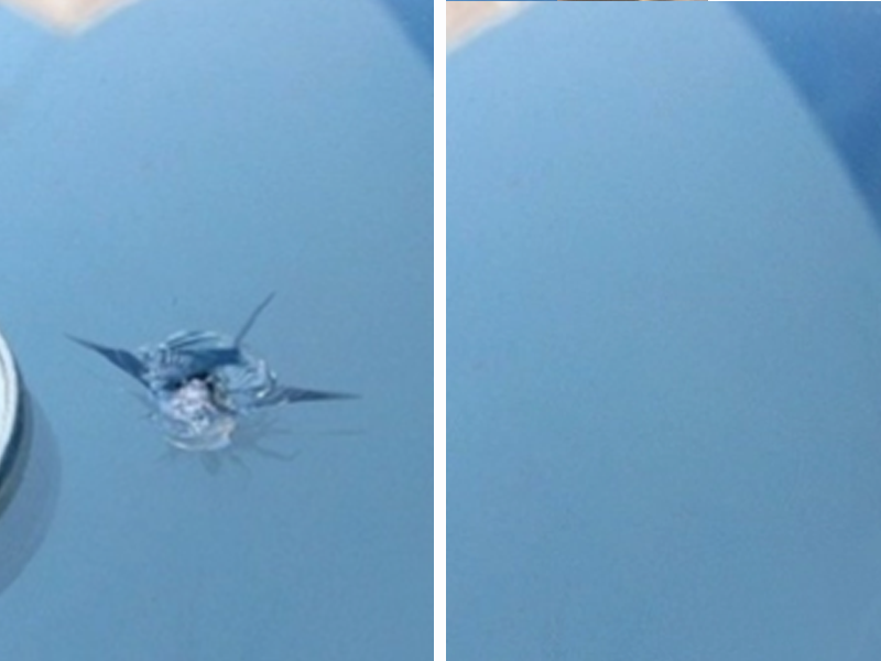 Cracked windshield glass chip repair.