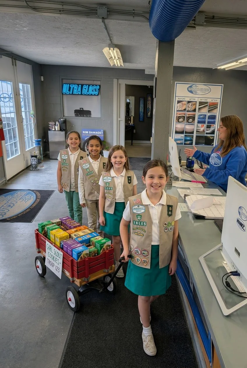 They came. They sold. We caved. 🍪 Some things are just too good to say no to &mdash; like a fresh box of Samoas and a flawless paint job. #Ultragloss #GirlScouts #girlscoutsofnortheastohio