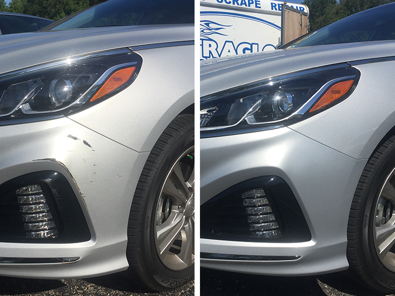 Front bumper scrape repair.