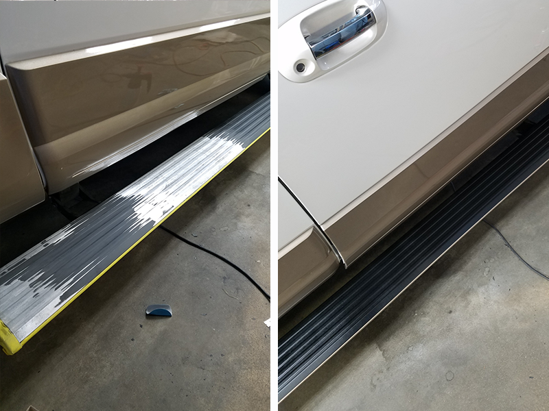 Scuffed running board restoration.