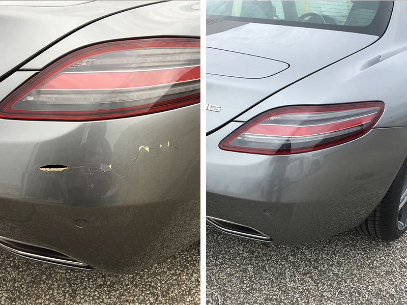 Hole repair on rear bumper.