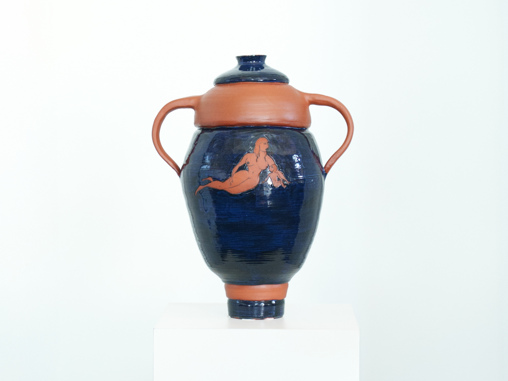 ROOT
Mackenzie  Howerton
Earthenware, terra sigillata, blue glaze
12x16 | nfs
The blue is a fruit tree on one side and, on the other, an early relief–like image of a mother nursing her infant. The two figures mirror each other. The tree rooted in the