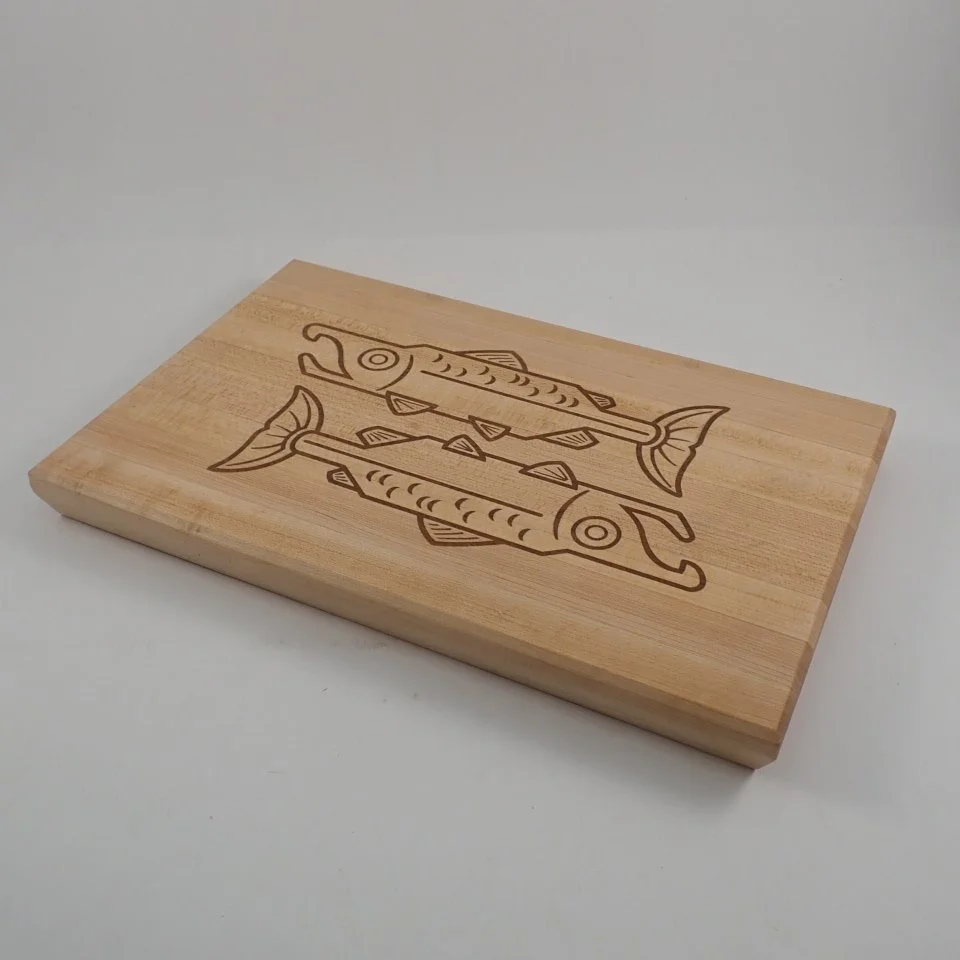 Maple Cutting Board Inlaid Sapele Salmon