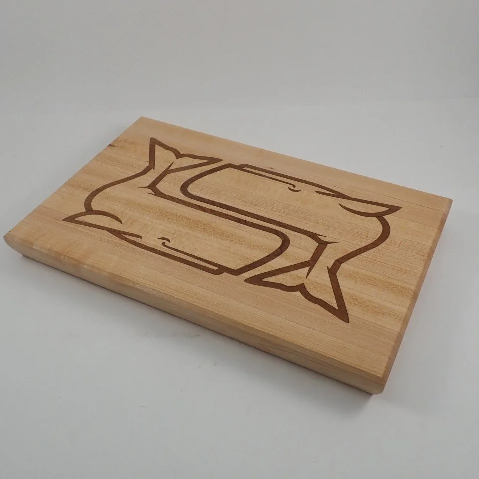 Maple Cutting Board Inlaid Sapele Whales