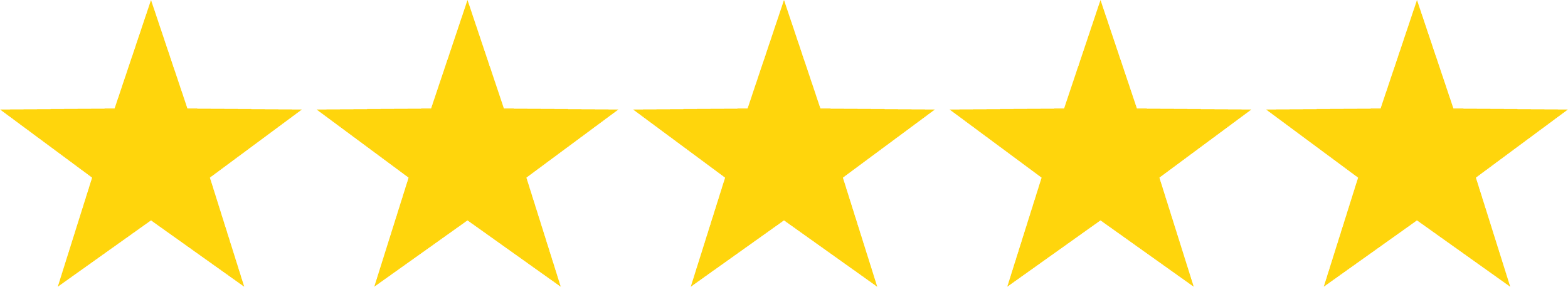 Five yellow stars in a row on a black background.