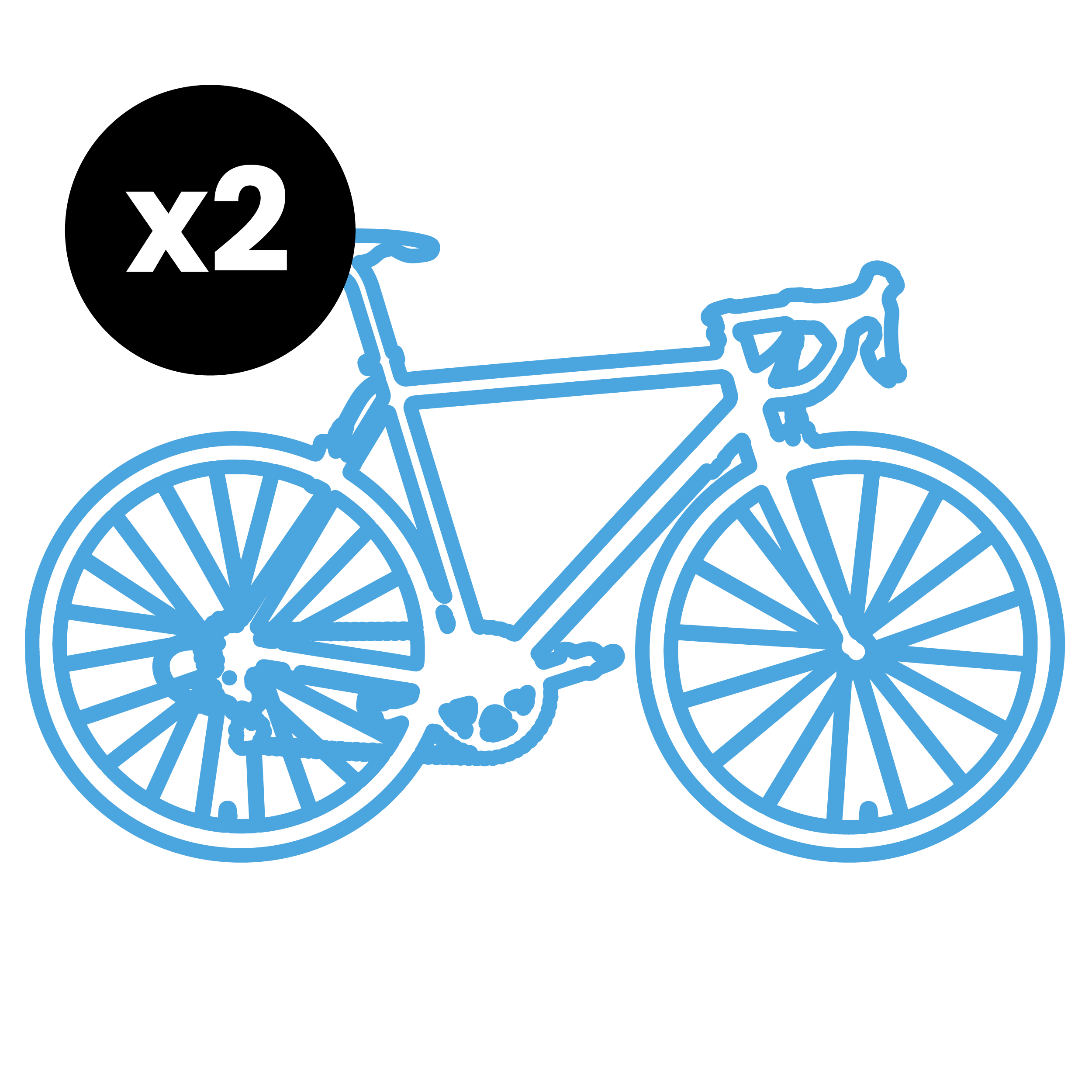 Line drawing of a bicycle in blue x2
