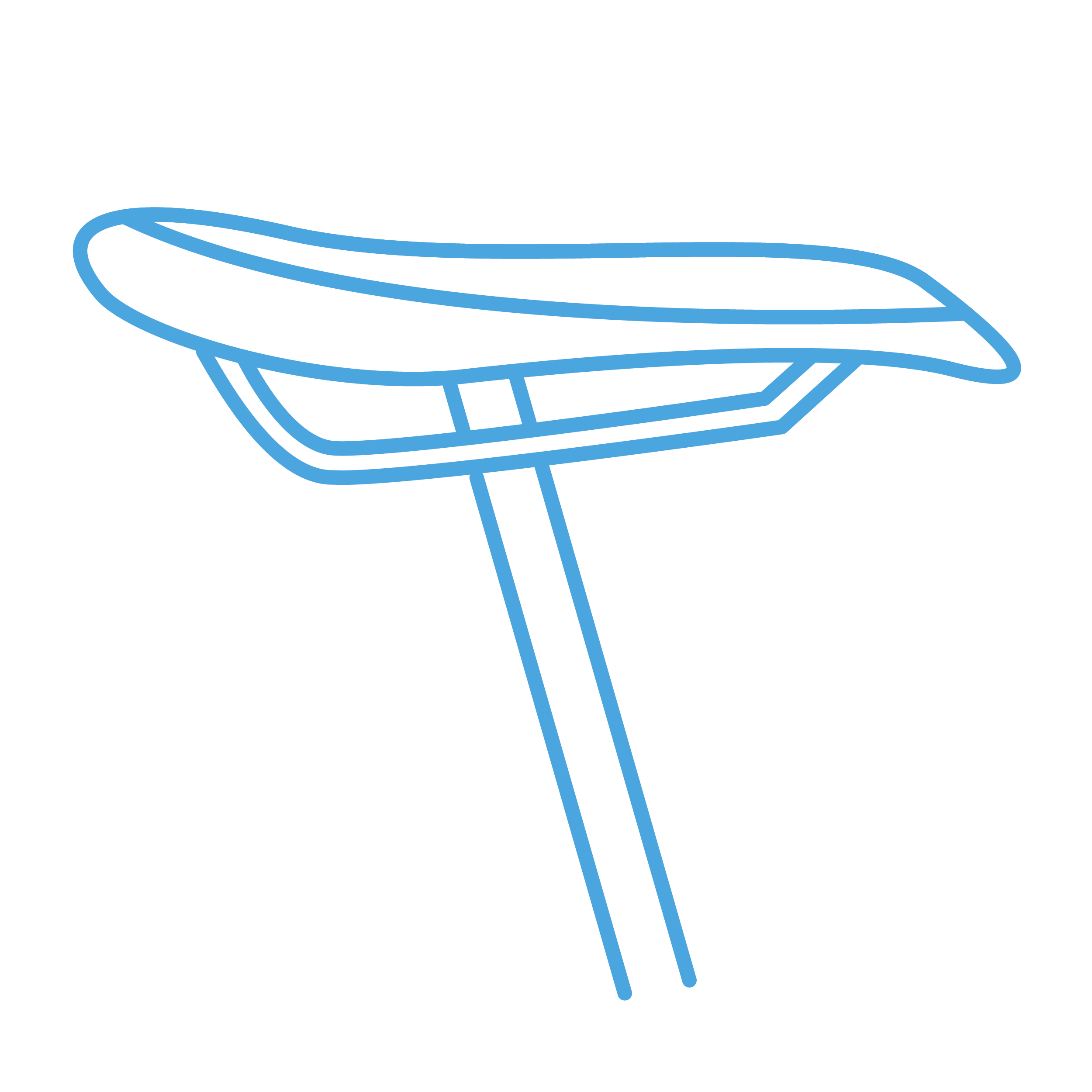 Line drawing of a bicycle saddle in blue