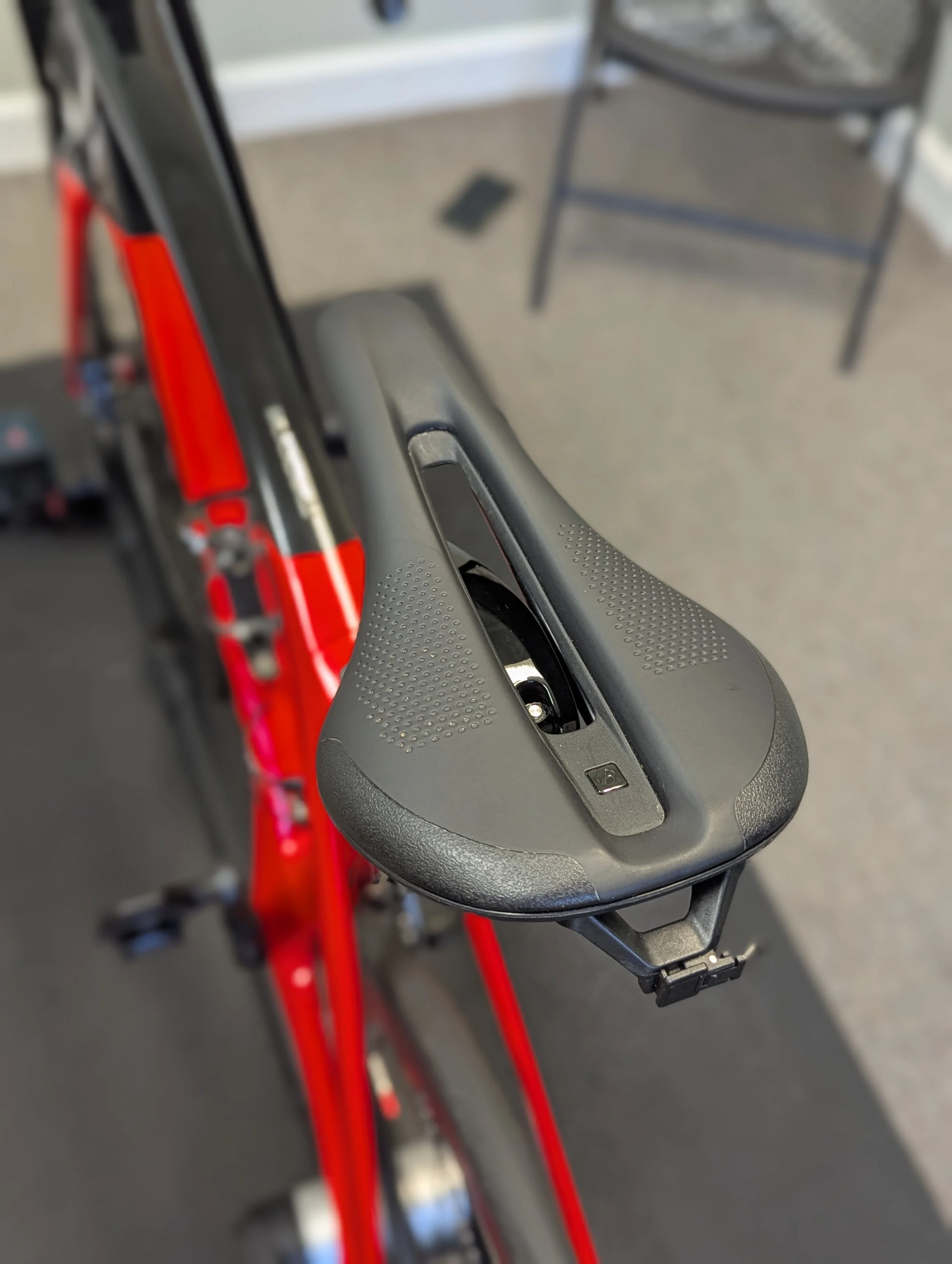 Bicycle saddle on a road bike