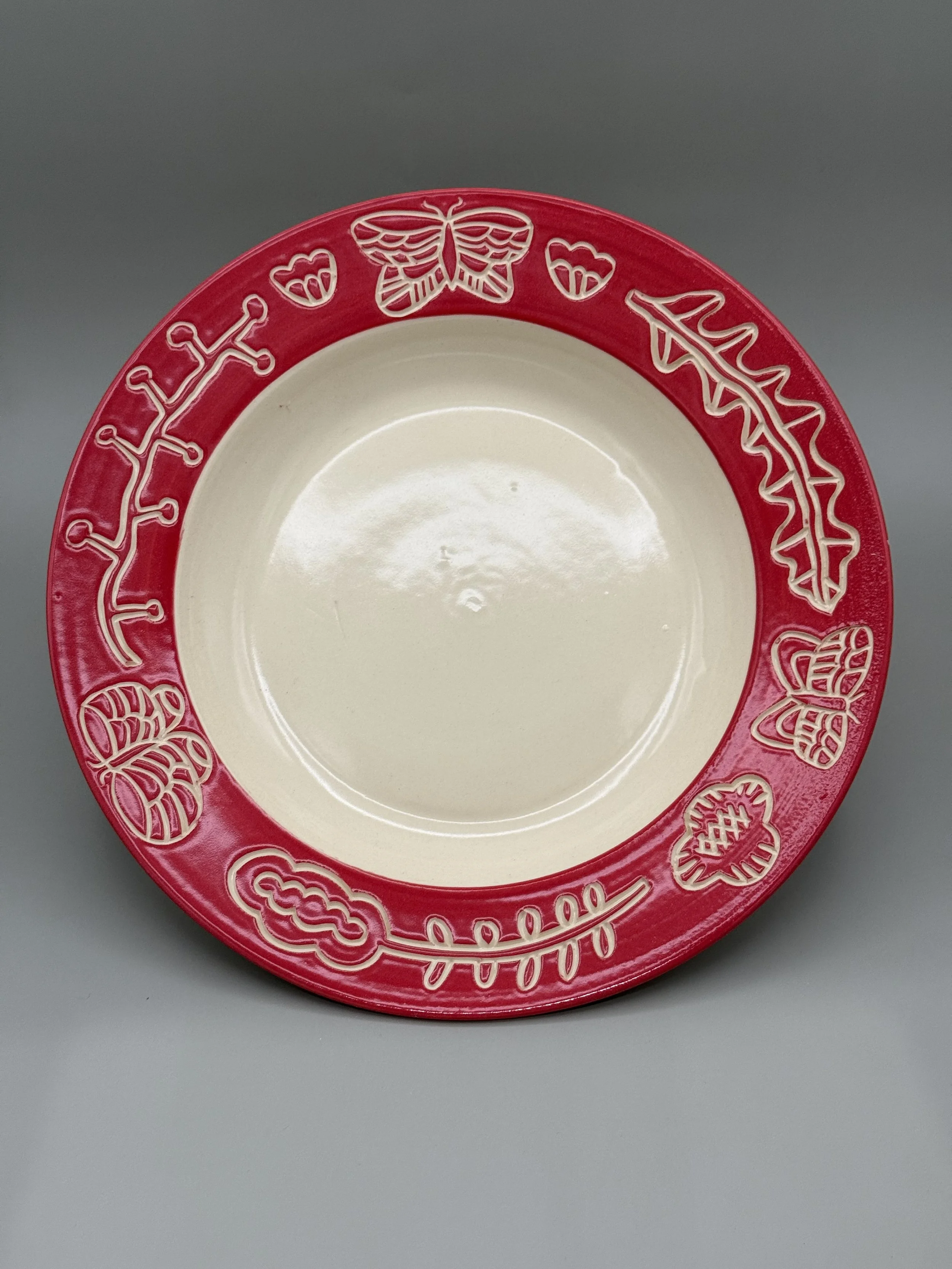 Red Butterflies and Flowers Plate