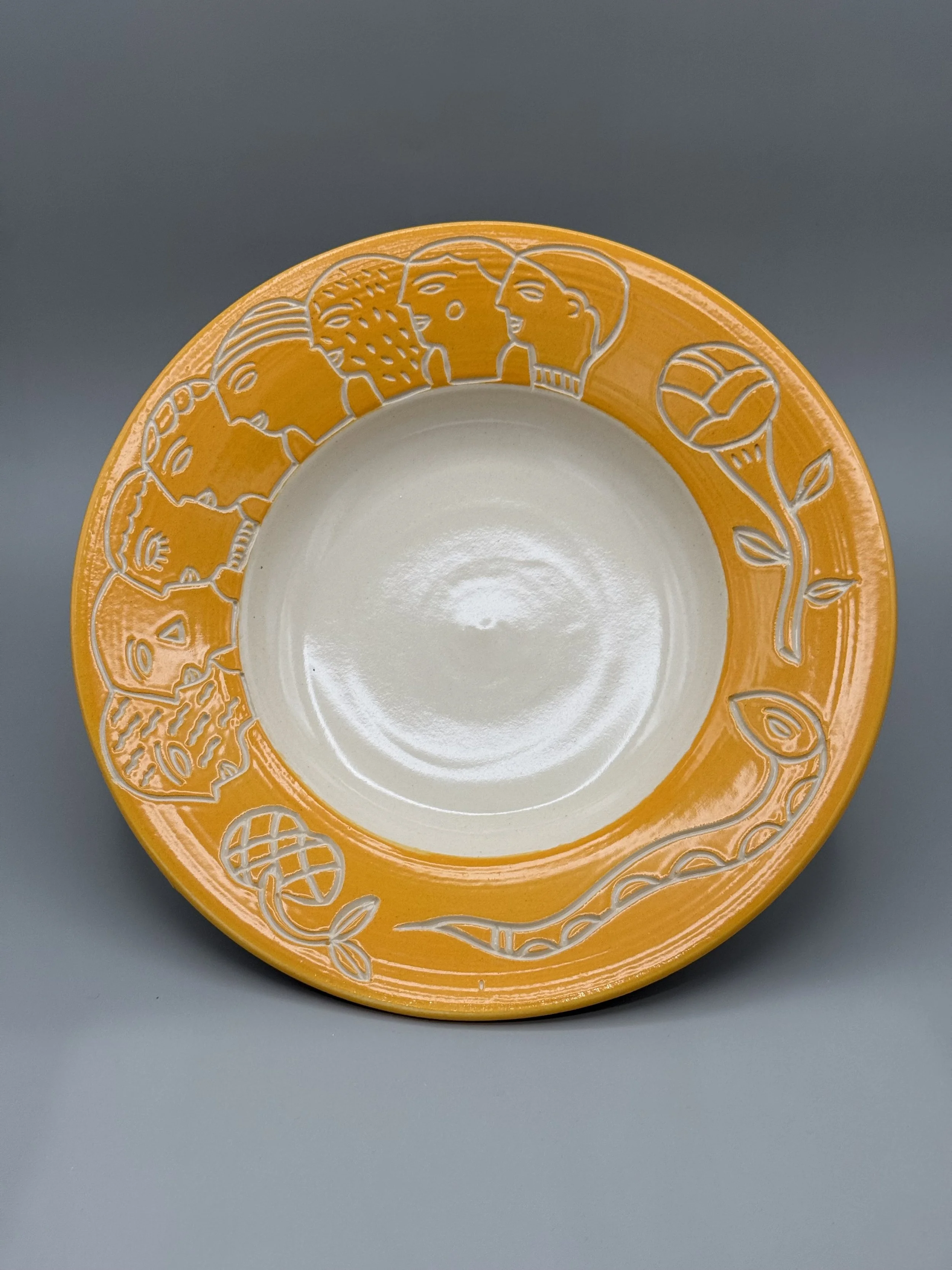 Yellow Snake and Faces Plate