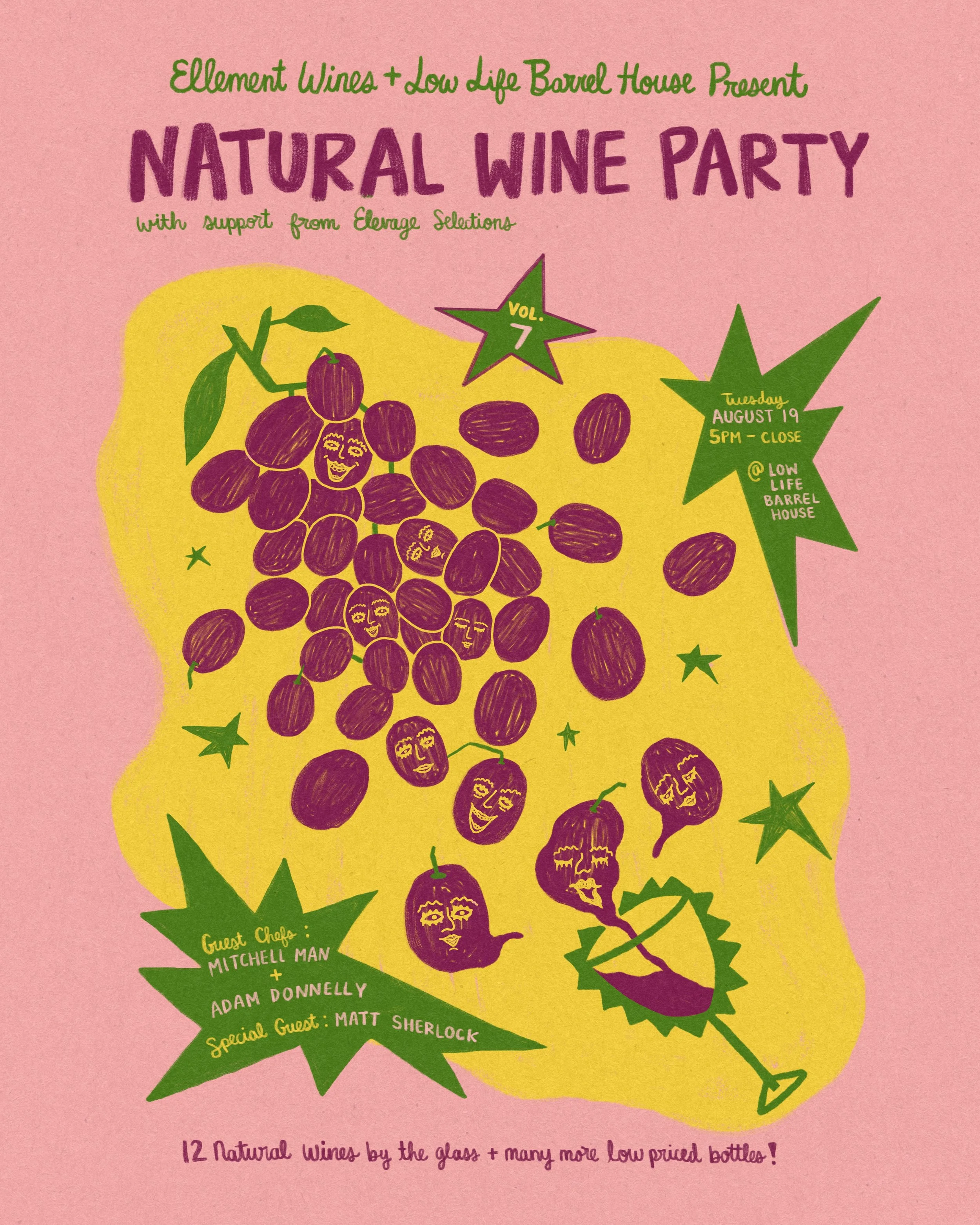 Poster for a wine party at Low Life Barrel House