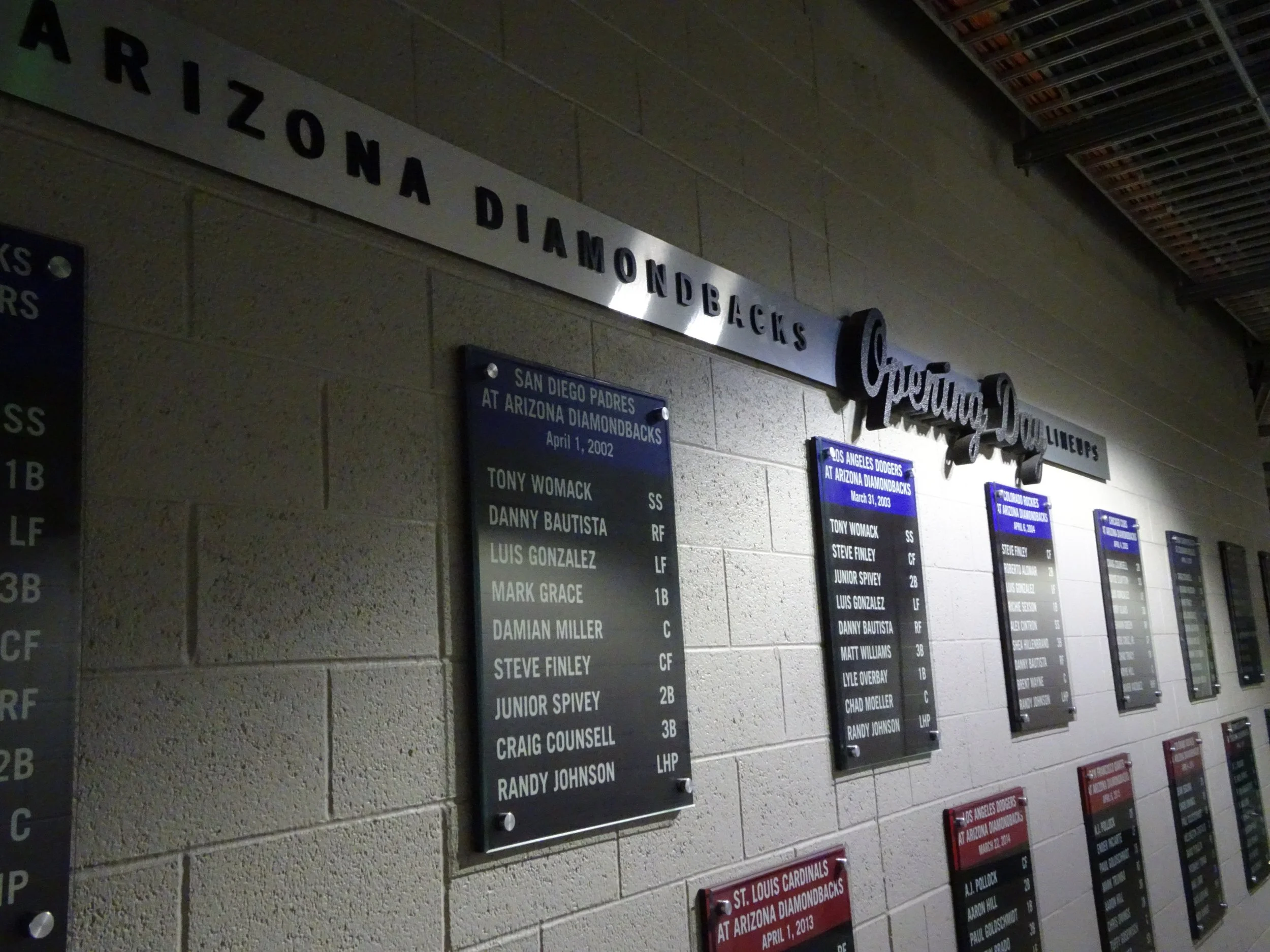 Each Opening Day Lineup – As you walk along the hallway on the way to the Diamondbacks clubhouse at Chase Field, the walls are lined with every Opening Day lineup the home team has fielded in franchise history. 