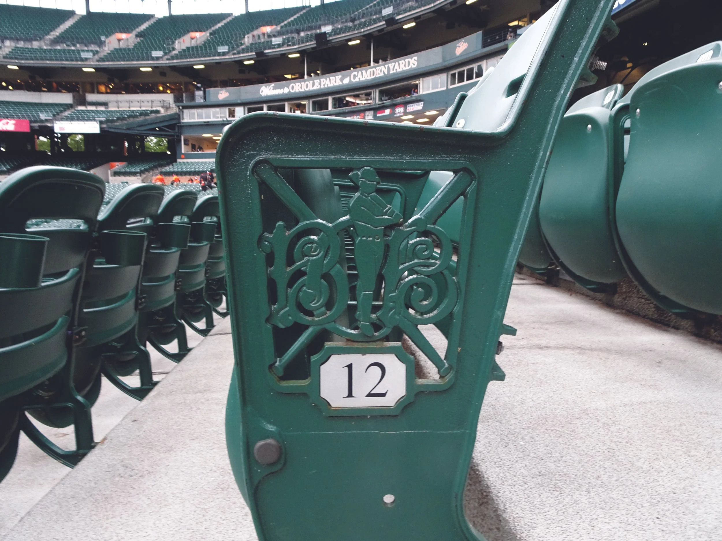   The vintages sides of the end seats  on each row at Camden Yards. 