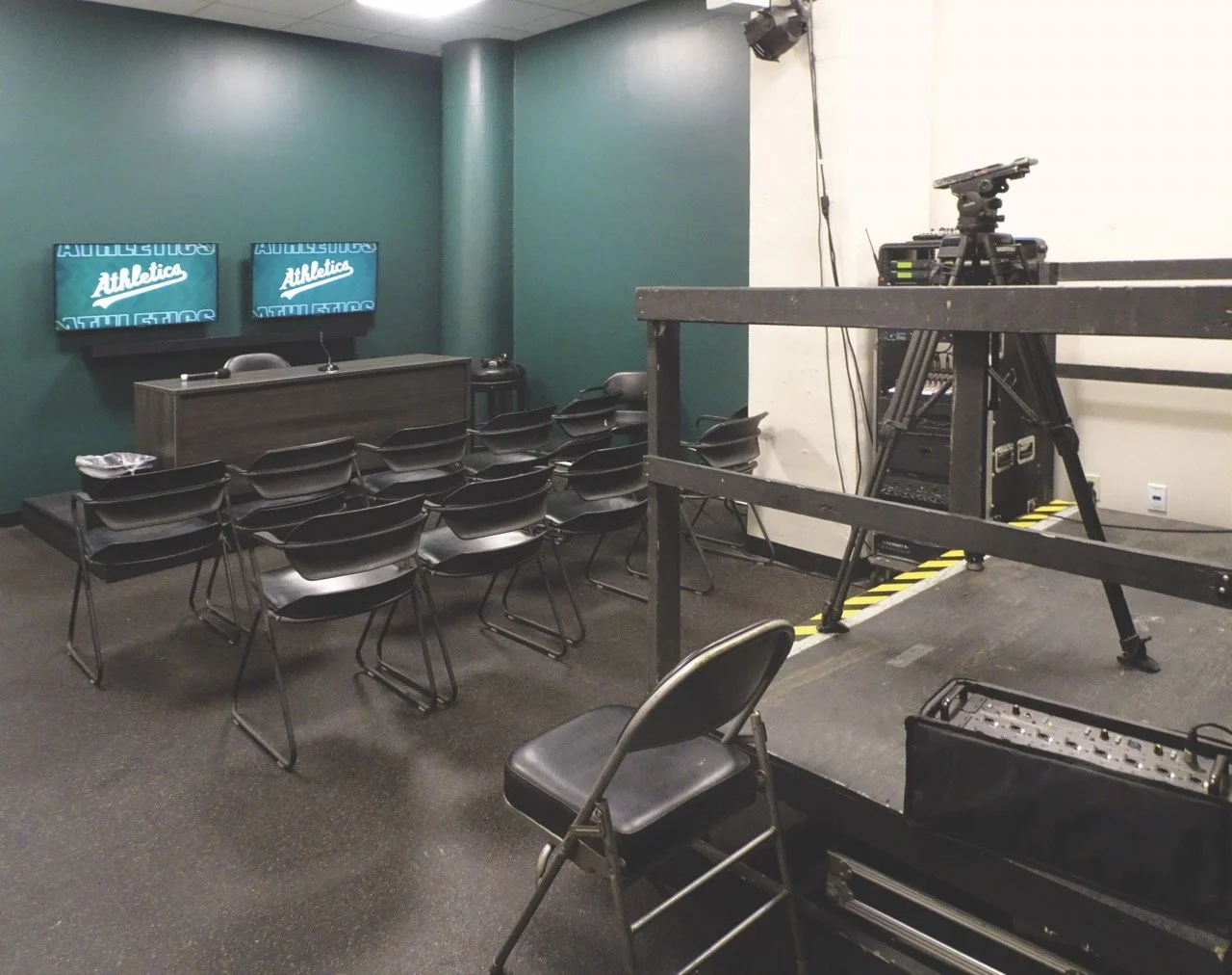  The Press Conference Room&nbsp;– In what was the smallest home press conference room, the A’s managers took questions from the media each day in this area each day. 