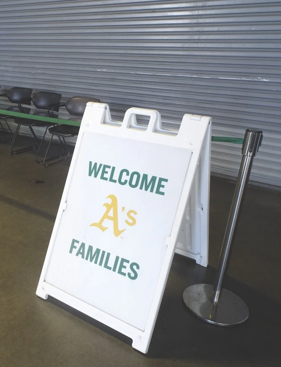 The Family Area**&nbsp;– While most family lounges provide a great deal of comfort while they wait for their loved ones to finish work, the Oakland A’s families had a few chairs, a tent sign and a few trash cans to check out while they wait. 