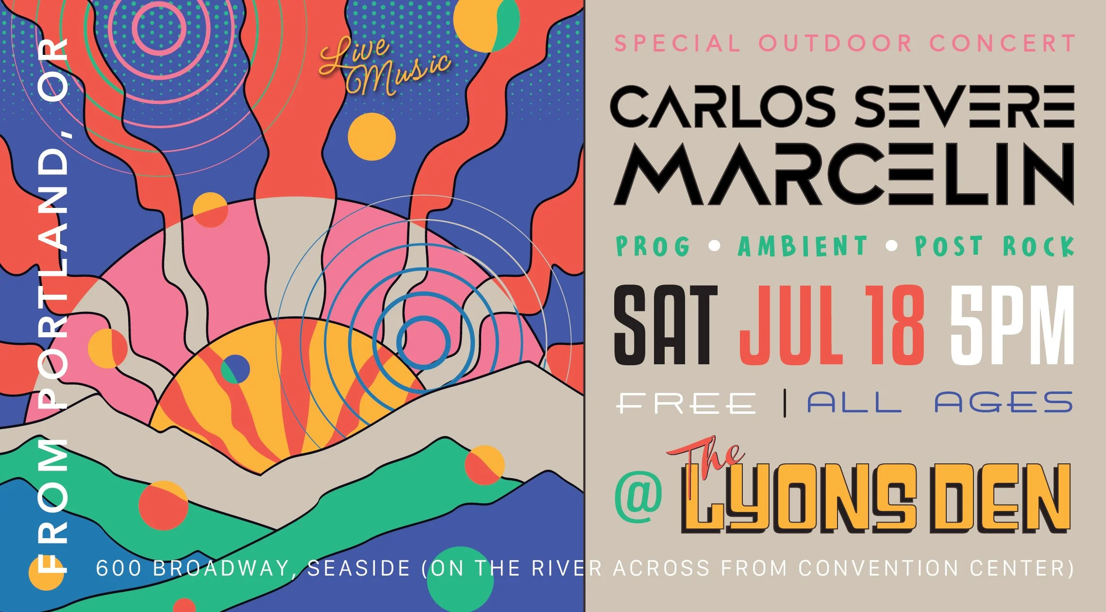 Outdoor Concert feat. Carlos Severe Marcelin (Cinematic Ambient/Post Rock, from Portland, OR) LIVE @ The Lyons Den