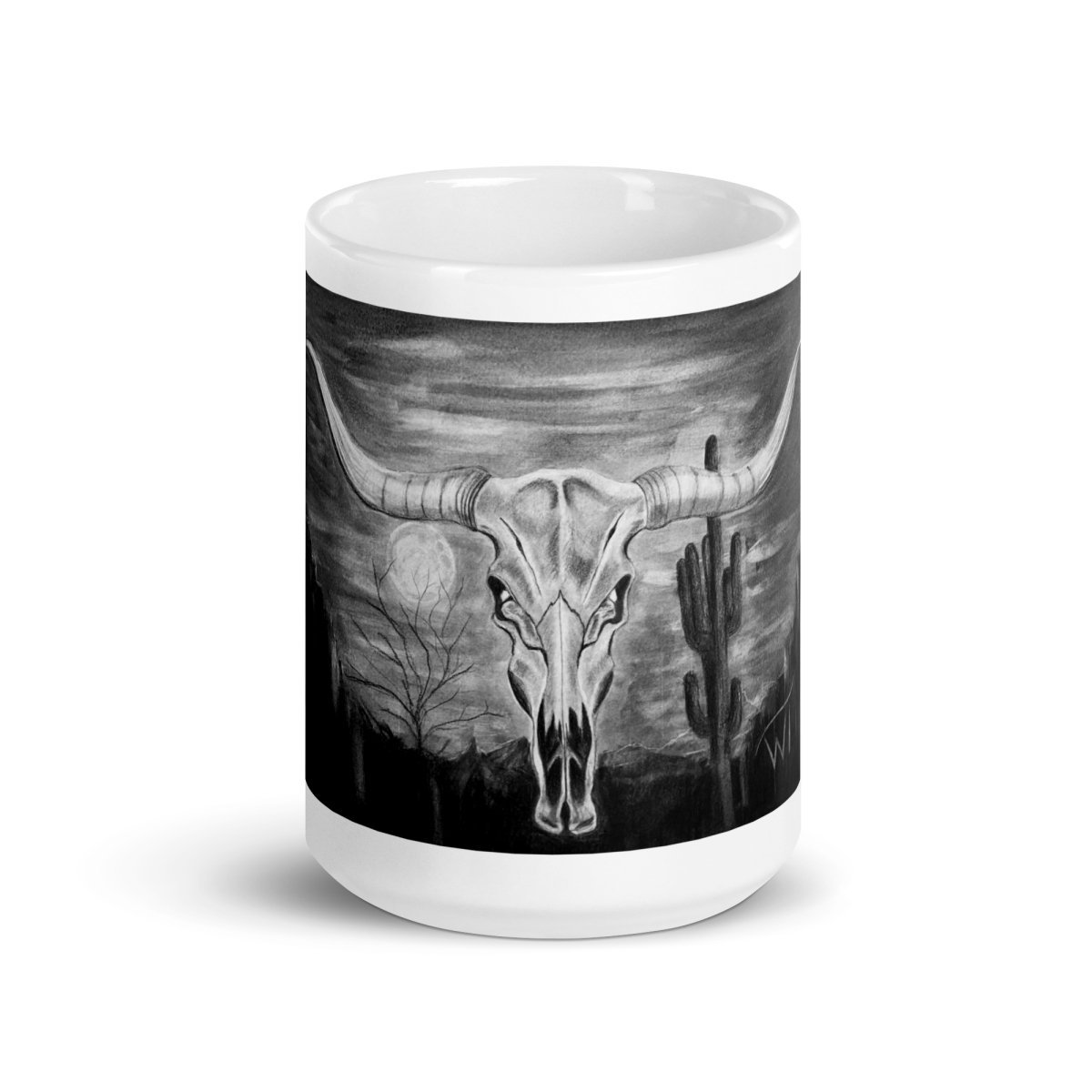 Saguaro Desert Moon Skull - White Glossy Mug - Walter Telemans Art Studio