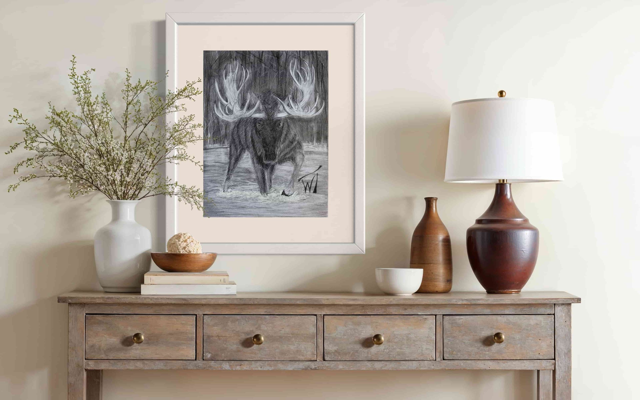 Japanese luster wildlife print Canadian Moose - Walter Telemans Art Studio