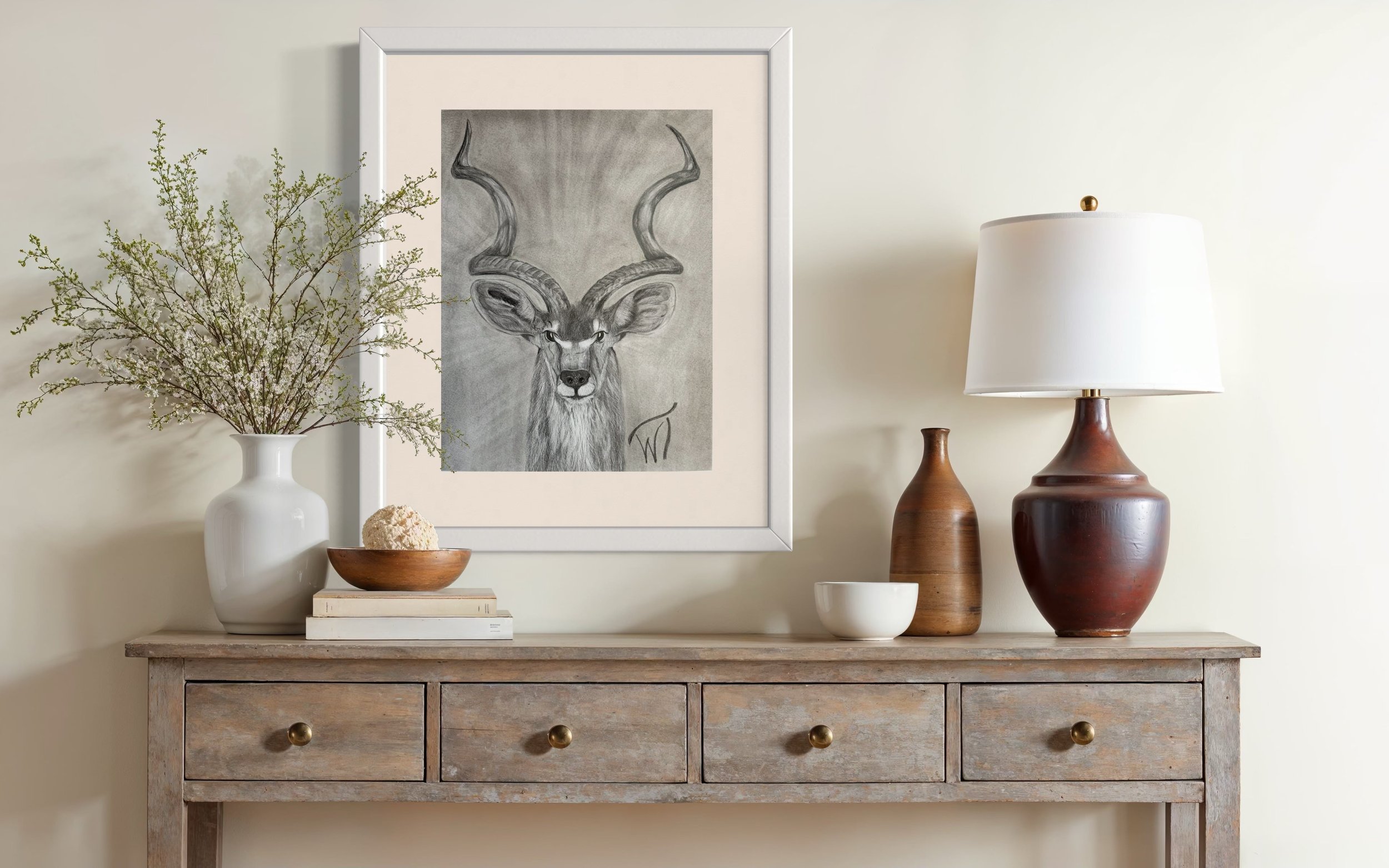 Japanese luster print African Kudu Antelope - Walter Telemans Art Studio