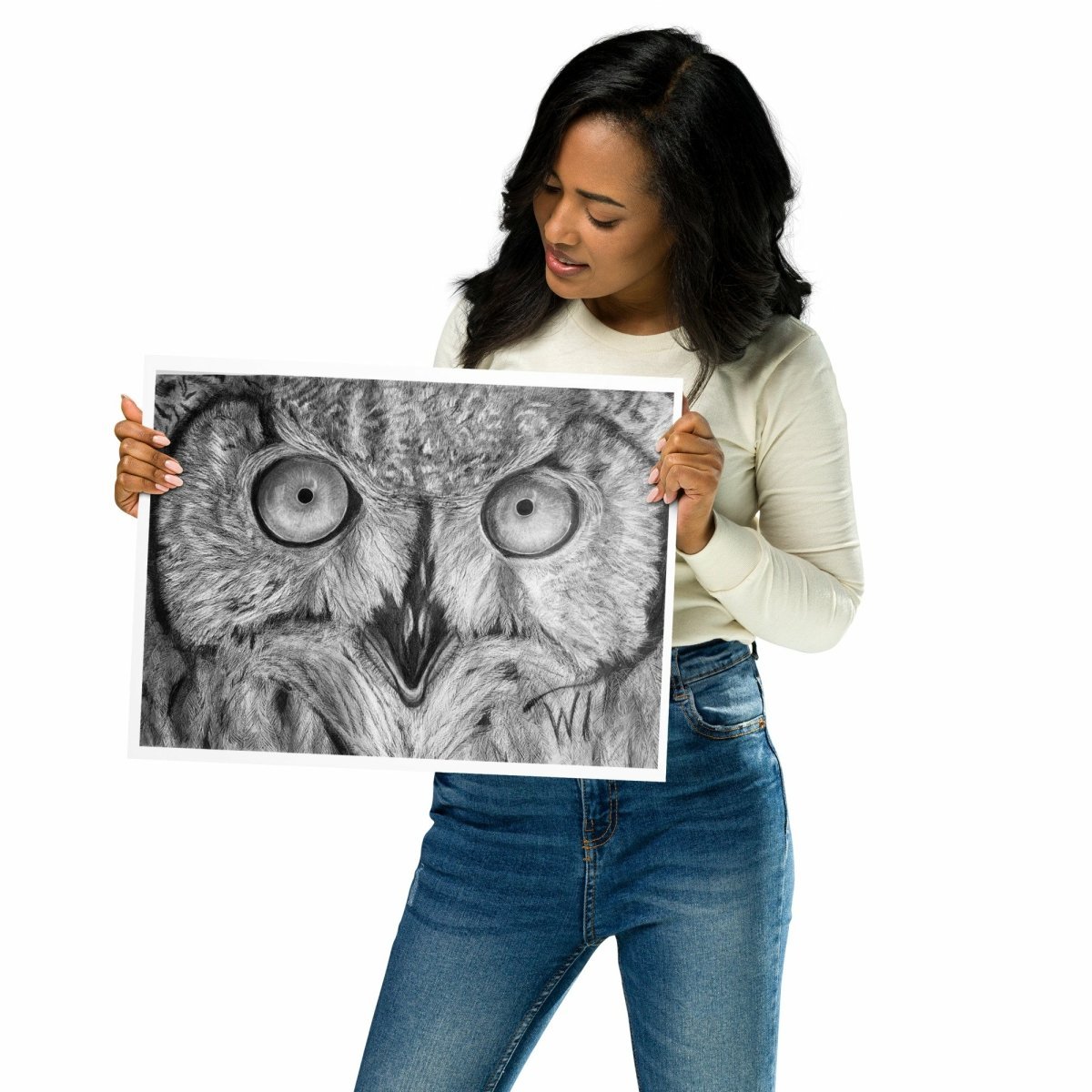 Japanese luster paper hyper-realistic Grey Owl - Walter Telemans Art Studio