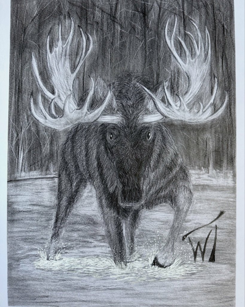 Japanese luster wildlife print Canadian Moose - Walter Telemans Art Studio