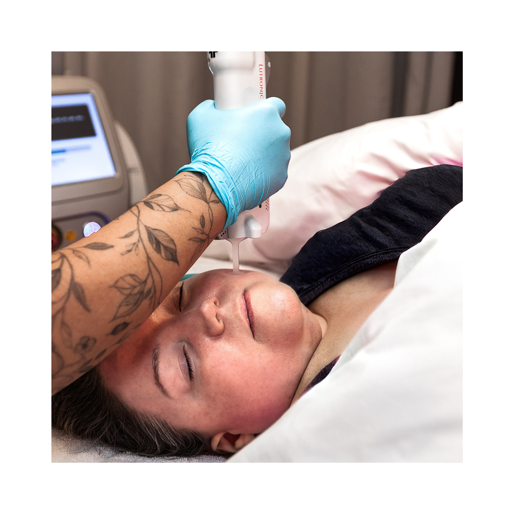 A person laying in a spa bed