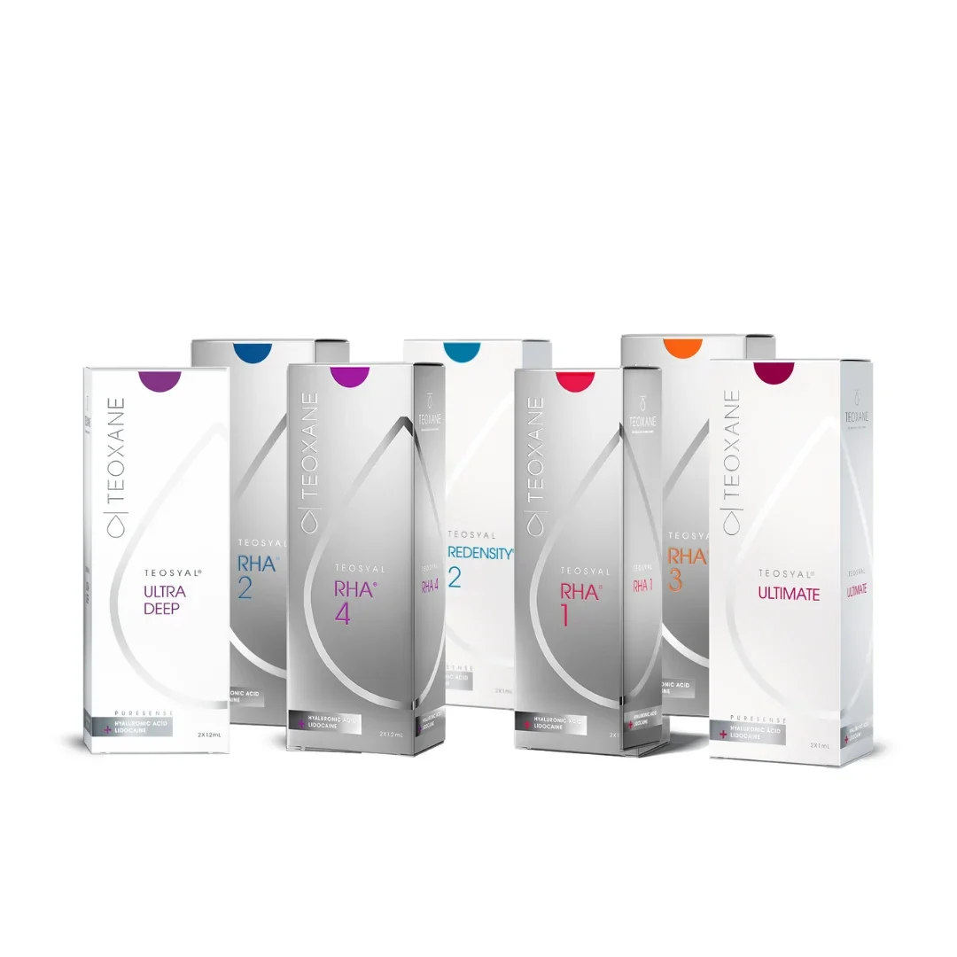 Teosyal is a line of advanced hyaluronic acid-based dermal fillers designed to smooth wrinkles, restore lost volume, contour facial features, and deeply hydrate the skin