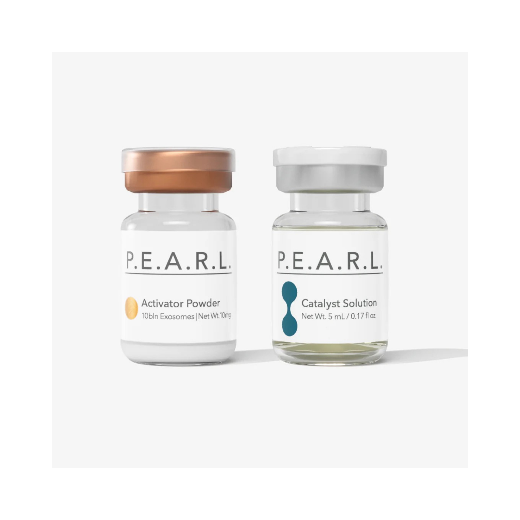 Two small glass bottles of exosomes