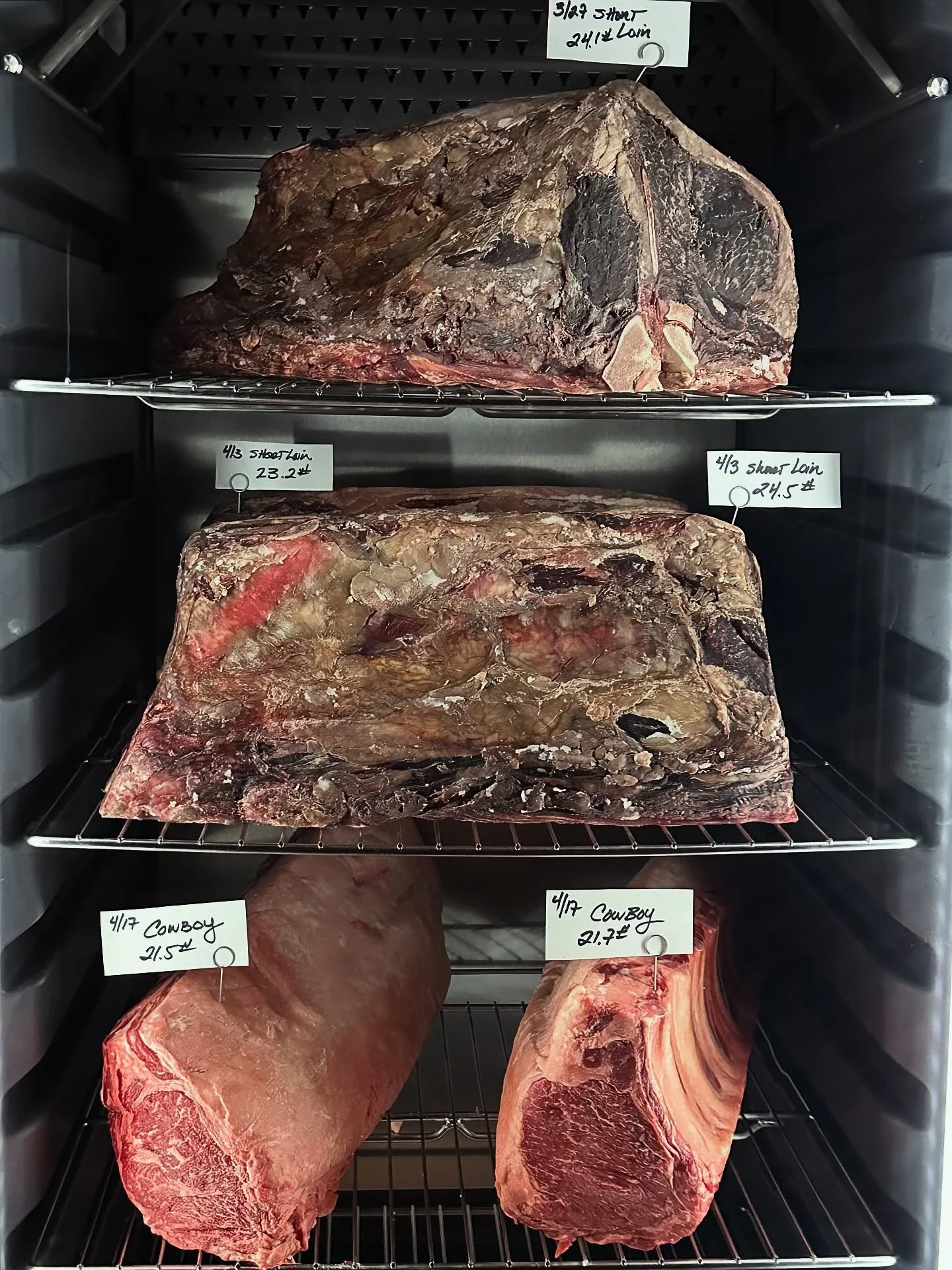 Our dry-aging cabinet just got restocked with cowboy cuts, with a short loin run on the way&mdash;KC strips, porterhouses, and T-bones settling in for their time. It&rsquo;s a slower kind of work, one built on patience and anticipation, where every c