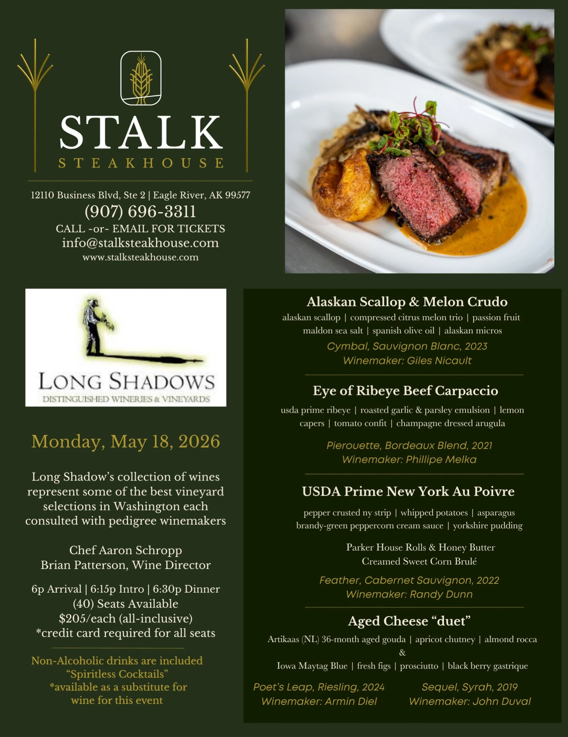 🍷 A few seats still remain for our Long Shadows Wine Dinner this Monday, May 18th, and we would love to fill the room with our incredible community!

If you&rsquo;ve been wanting to experience one of our wine dinners at Stalk, this is the perfect op