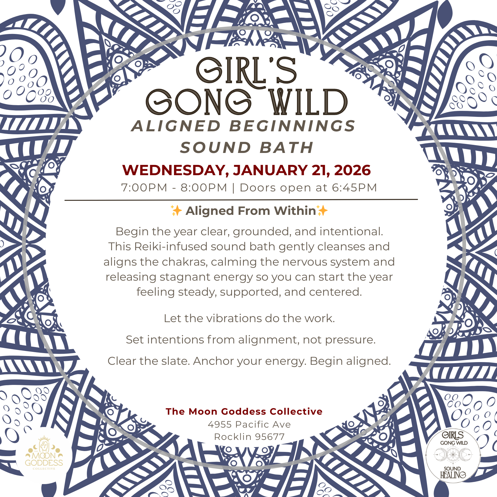 The Moon Goddess Collective -Rocklin | Aligned Beginnings Sound Bath |  Wednesday January 21, 2026 7:00PM