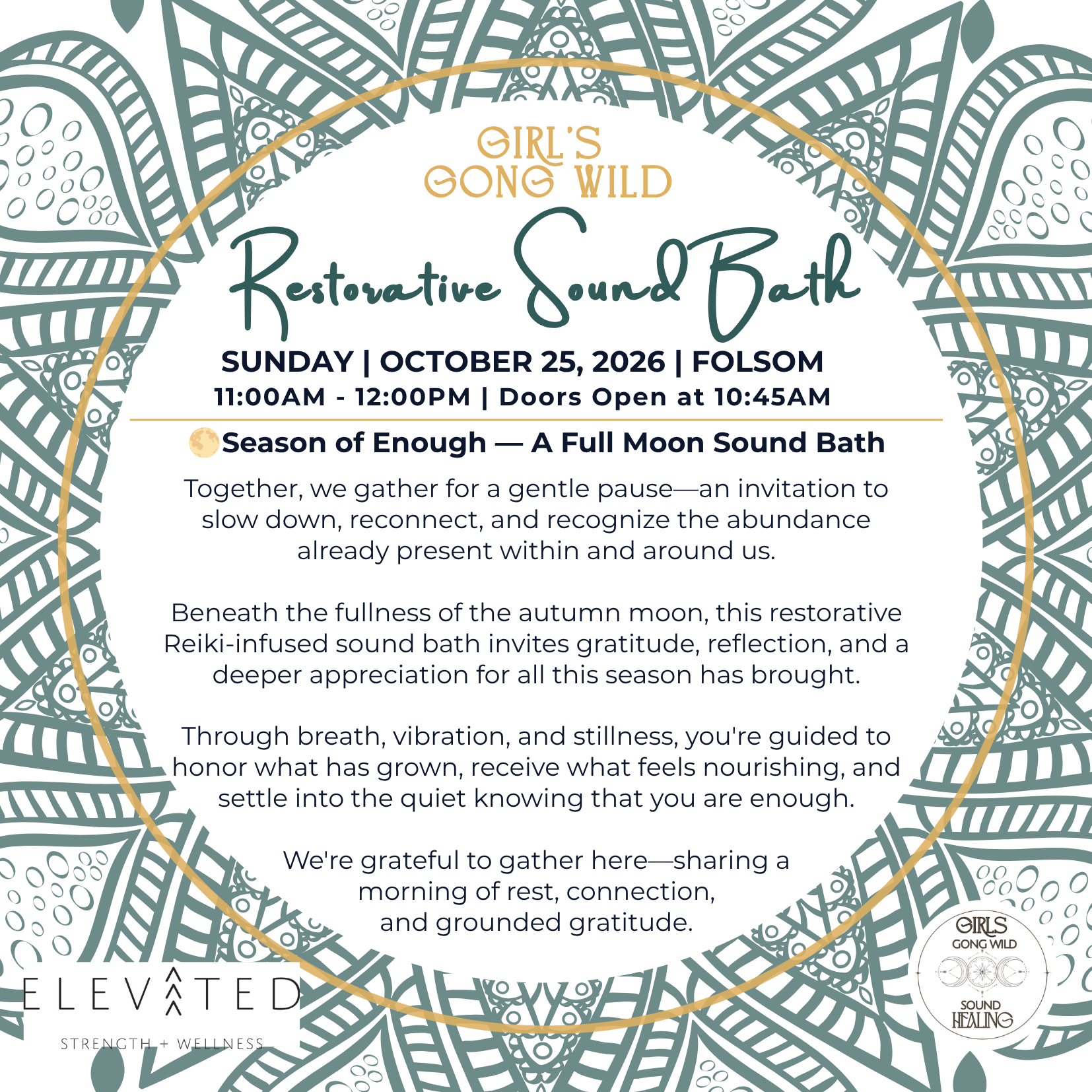 Elevated Strength & Wellness Folsom | Restorative Sound Bath | Sunday October 25, 2026 11:00AM - 12:00PM