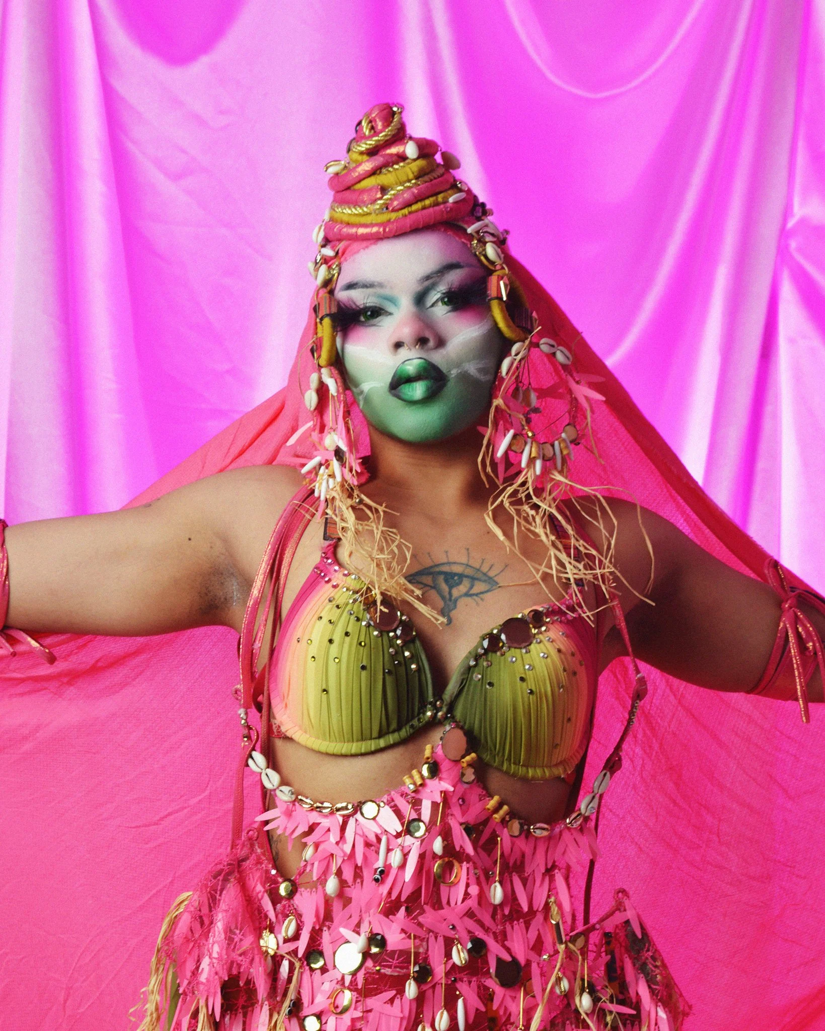 Image of drag artist Maljo Blu on a purple background shot on digital