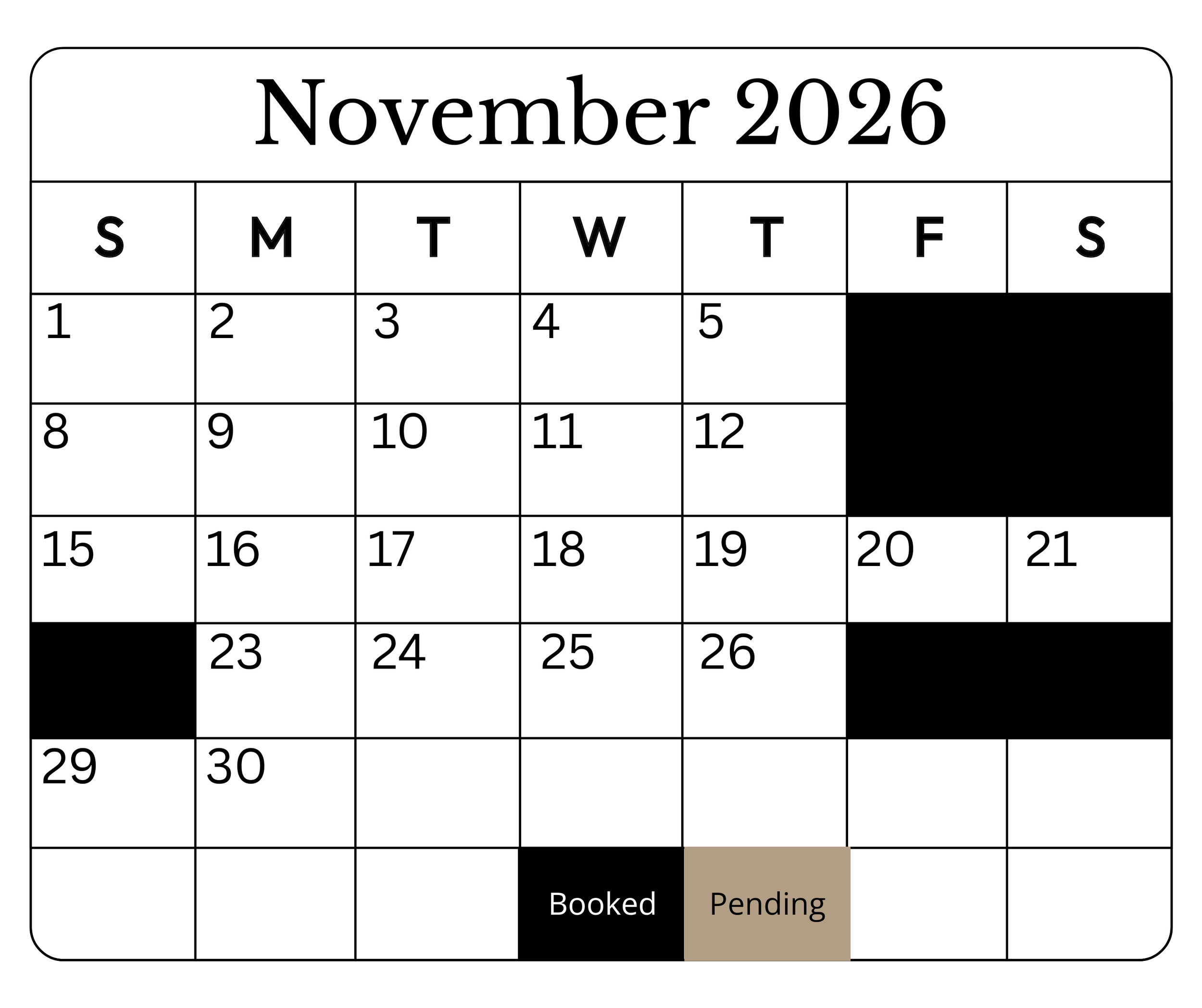 November  2026 Availability